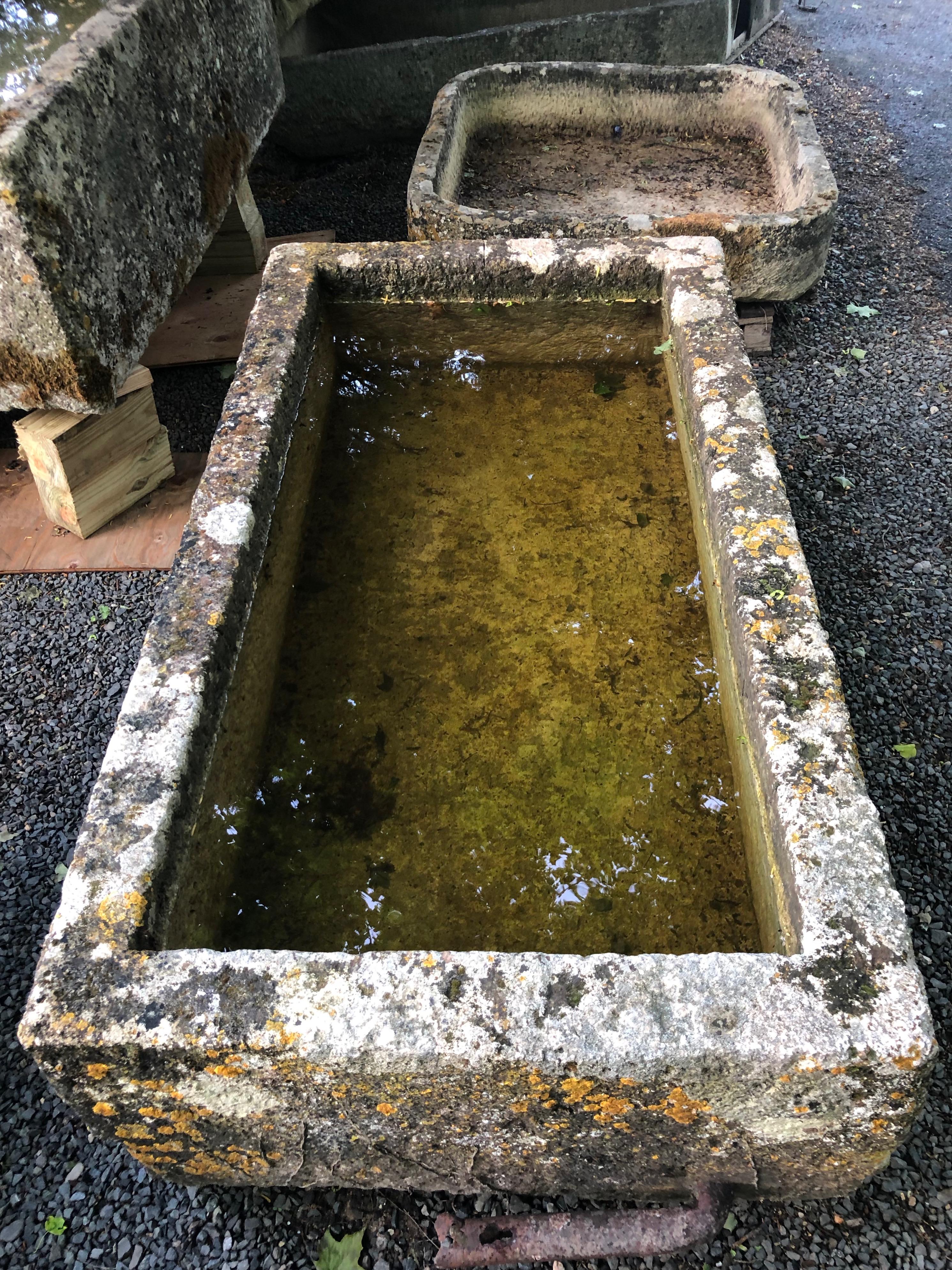 18th Century and Earlier Large Hand Carved 18th Century French Limestone Trough with Patina