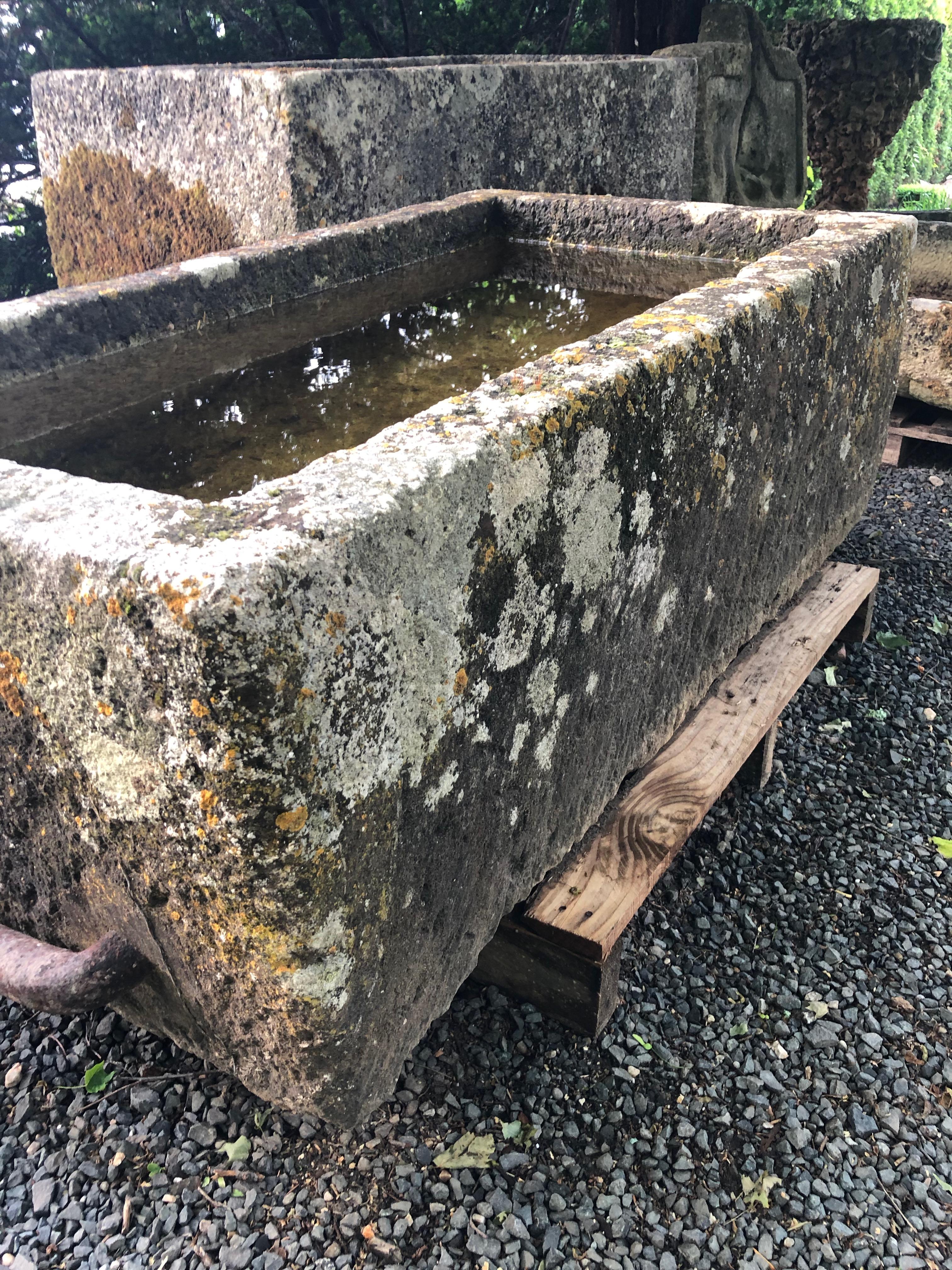 Large Hand Carved 18th Century French Limestone Trough with Patina 1