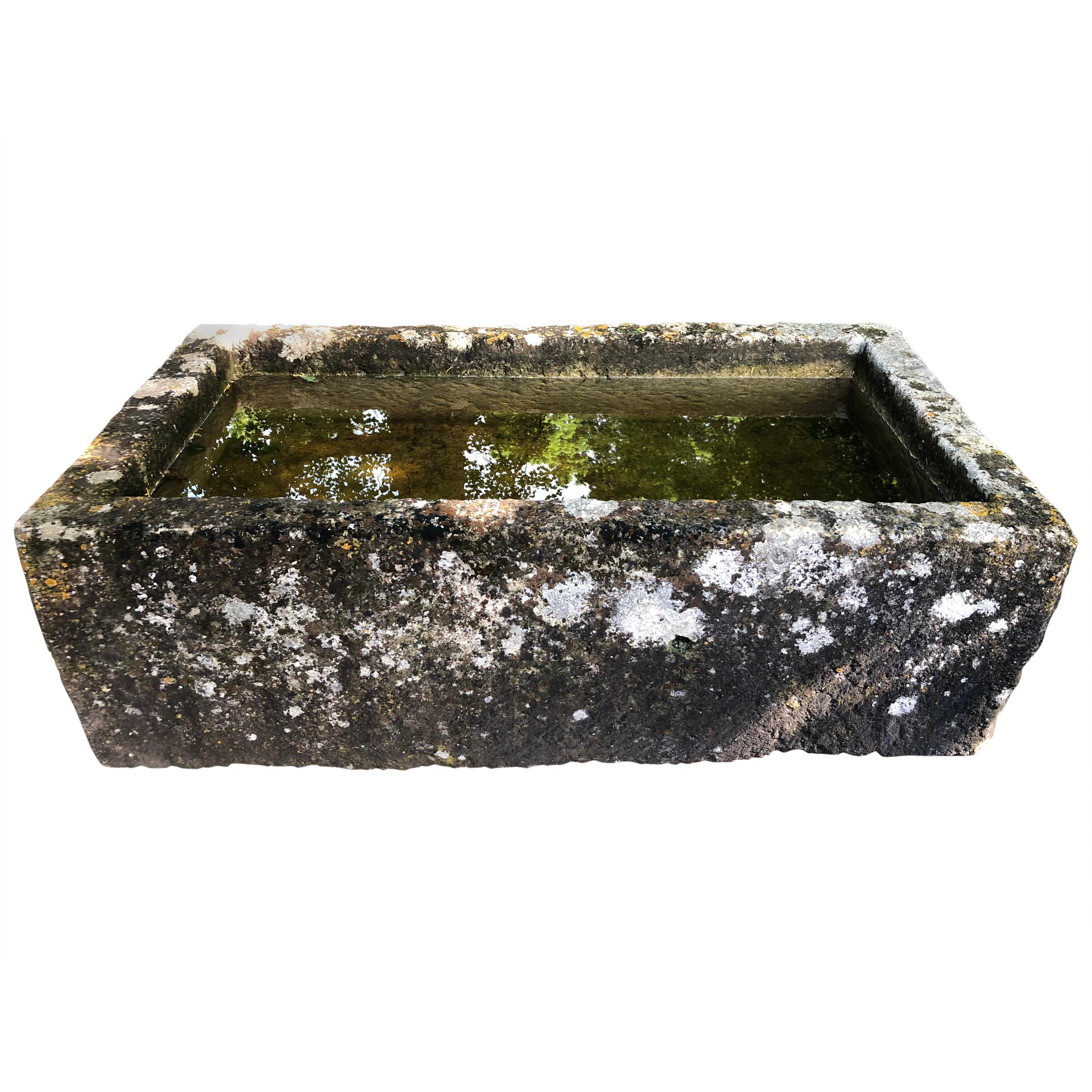 Large Hand Carved 18th Century French Limestone Trough with Patina