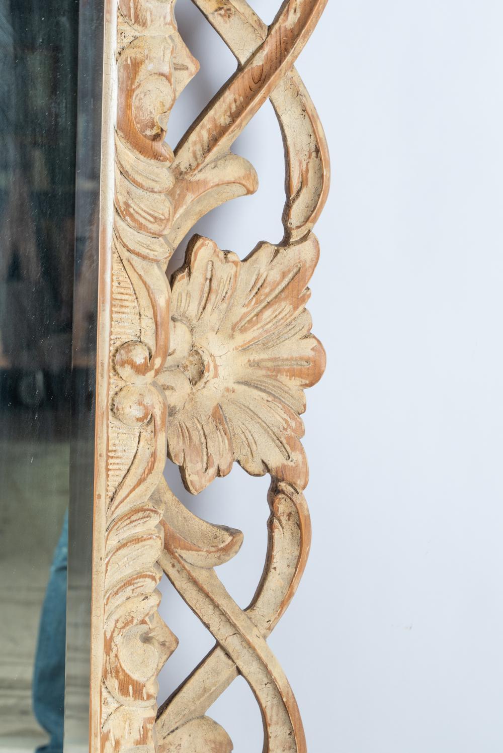 Hand-Carved Large Hand Carved Acanthus Leaf Mirror & Lime Painted Frame Late 20th Century For Sale