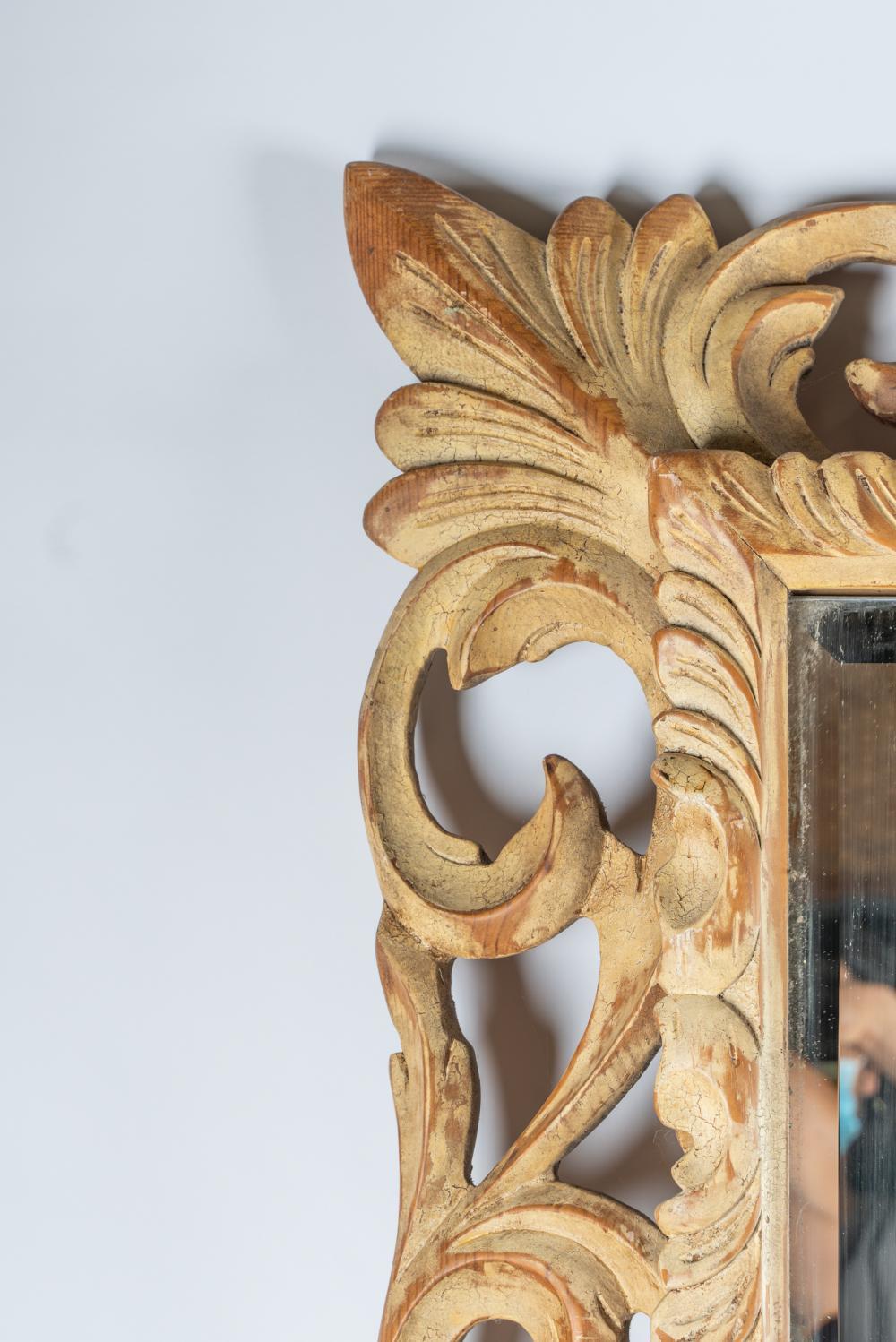 Large Hand Carved Acanthus Leaf Mirror & Lime Painted Frame Late 20th Century For Sale 1
