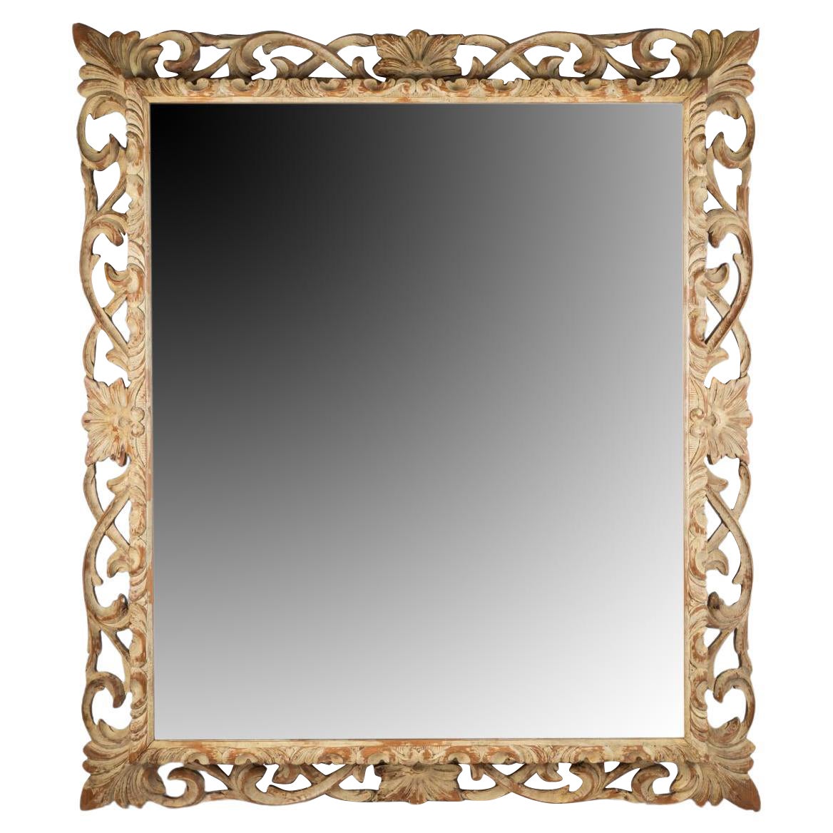 Large Hand Carved Acanthus Leaf Mirror & Lime Painted Frame Late 20th Century For Sale