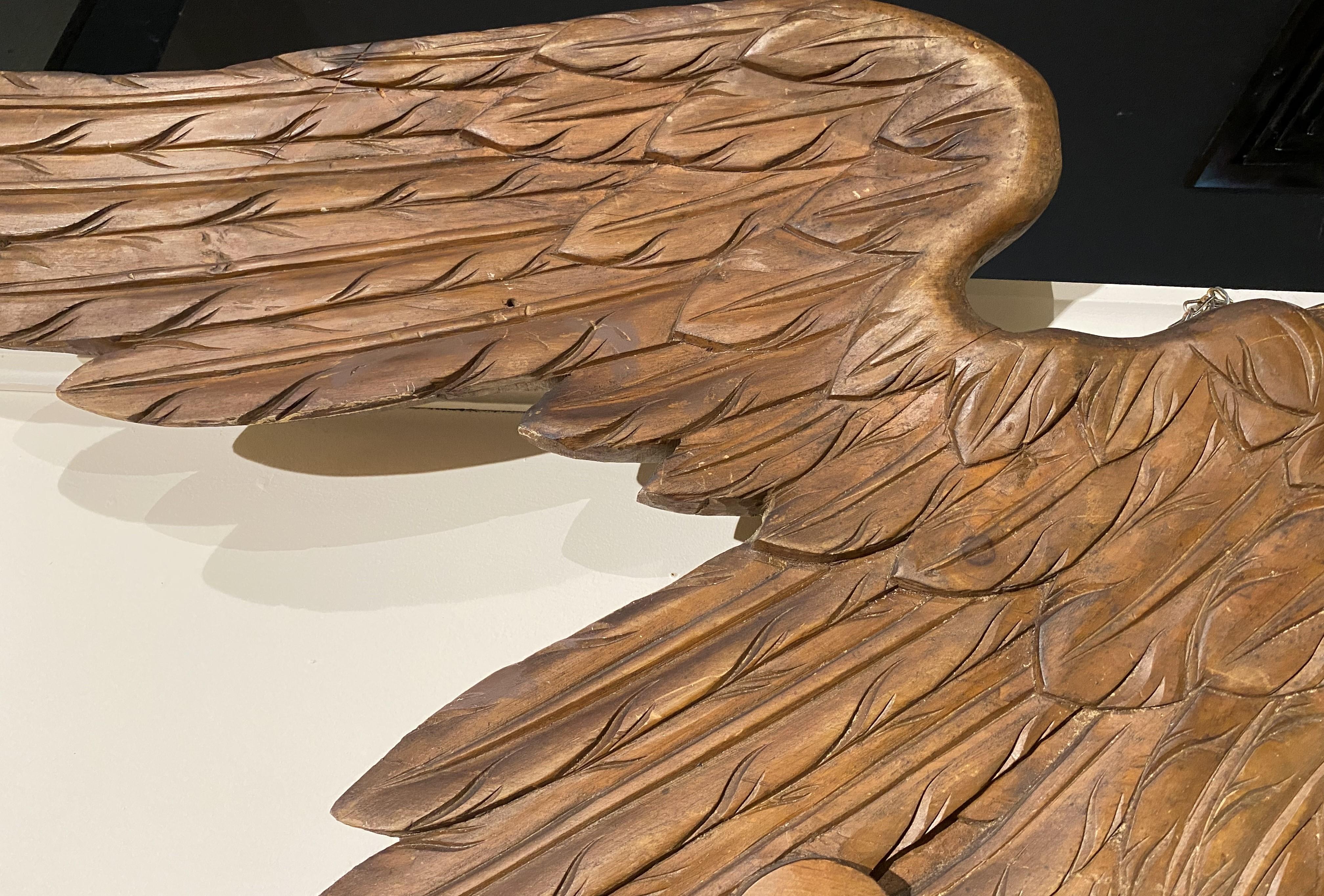 Large Hand Carved American Eagle with Spread Wings & Shield/Flag 1