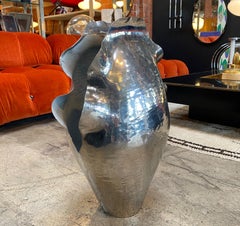 Large Hand Carved and Hammered Silver Shell Umbrella Stand or Vase, Italy, 1980s