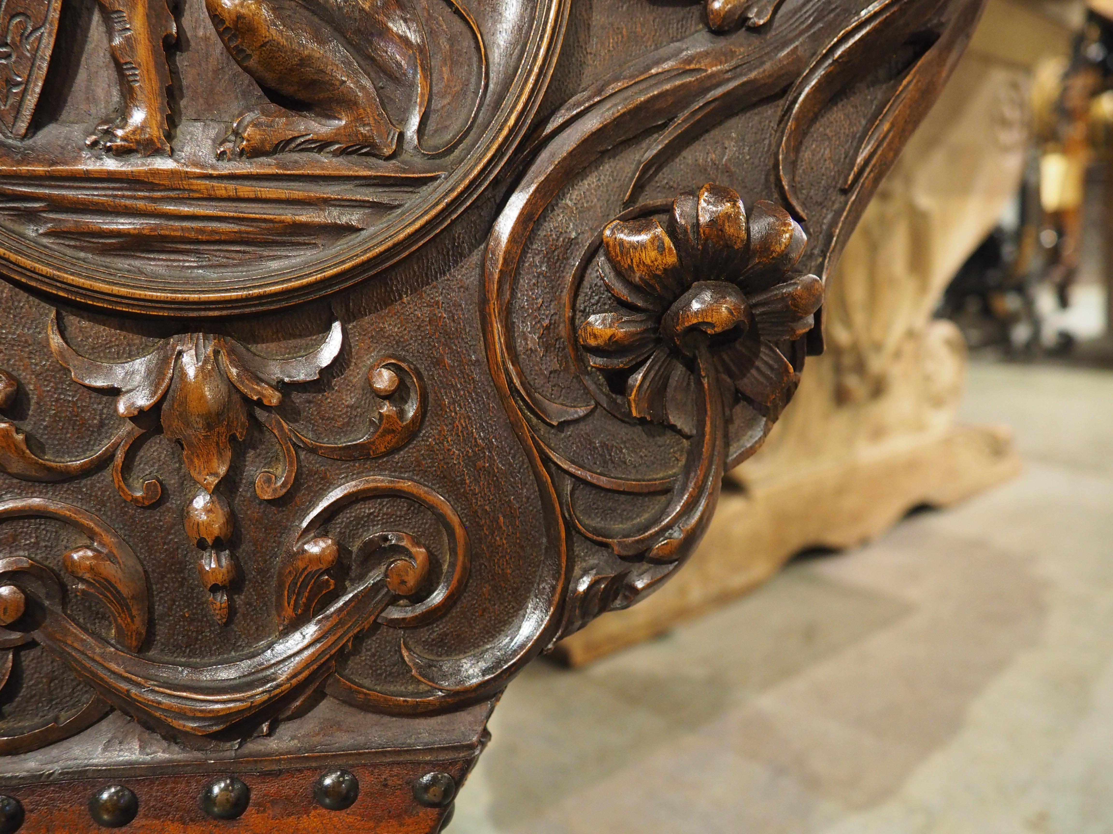 Large Hand Carved and Mounted Walnut Bellows from Florence, Italy, Circa 1850 For Sale 3
