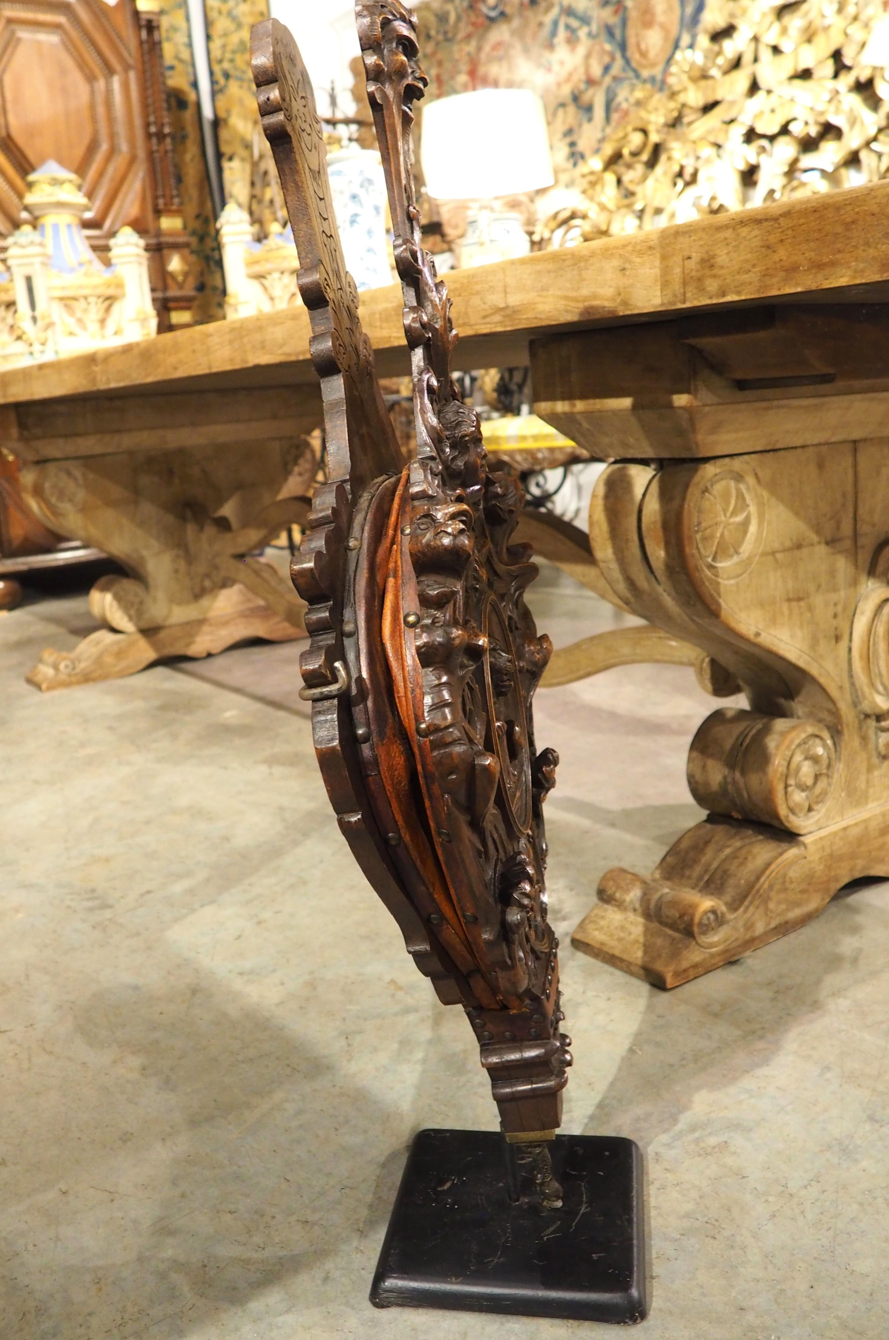 Large Hand Carved and Mounted Walnut Bellows from Florence, Italy, Circa 1850 For Sale 7