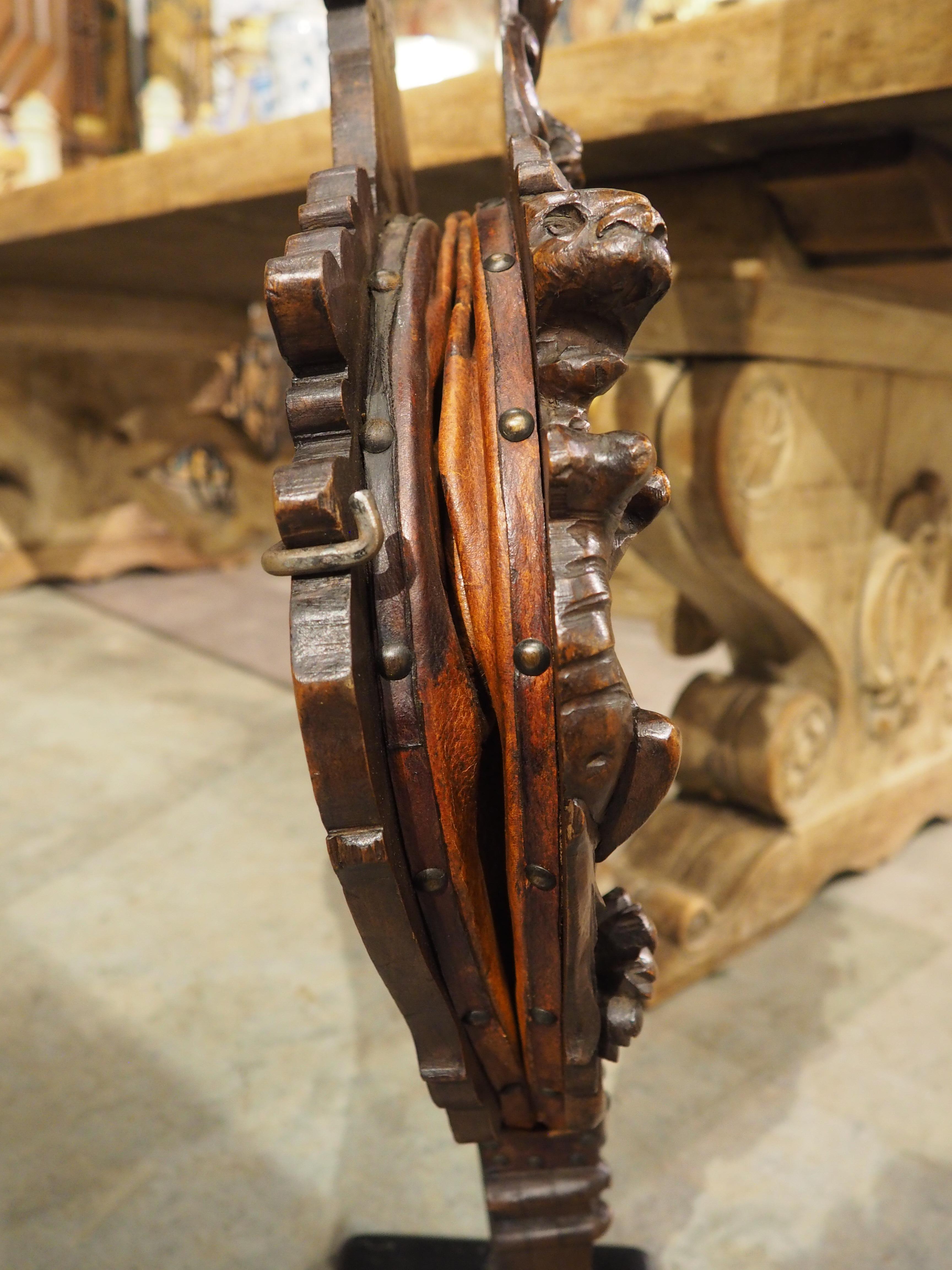 Large Hand Carved and Mounted Walnut Bellows from Florence, Italy, Circa 1850 For Sale 8