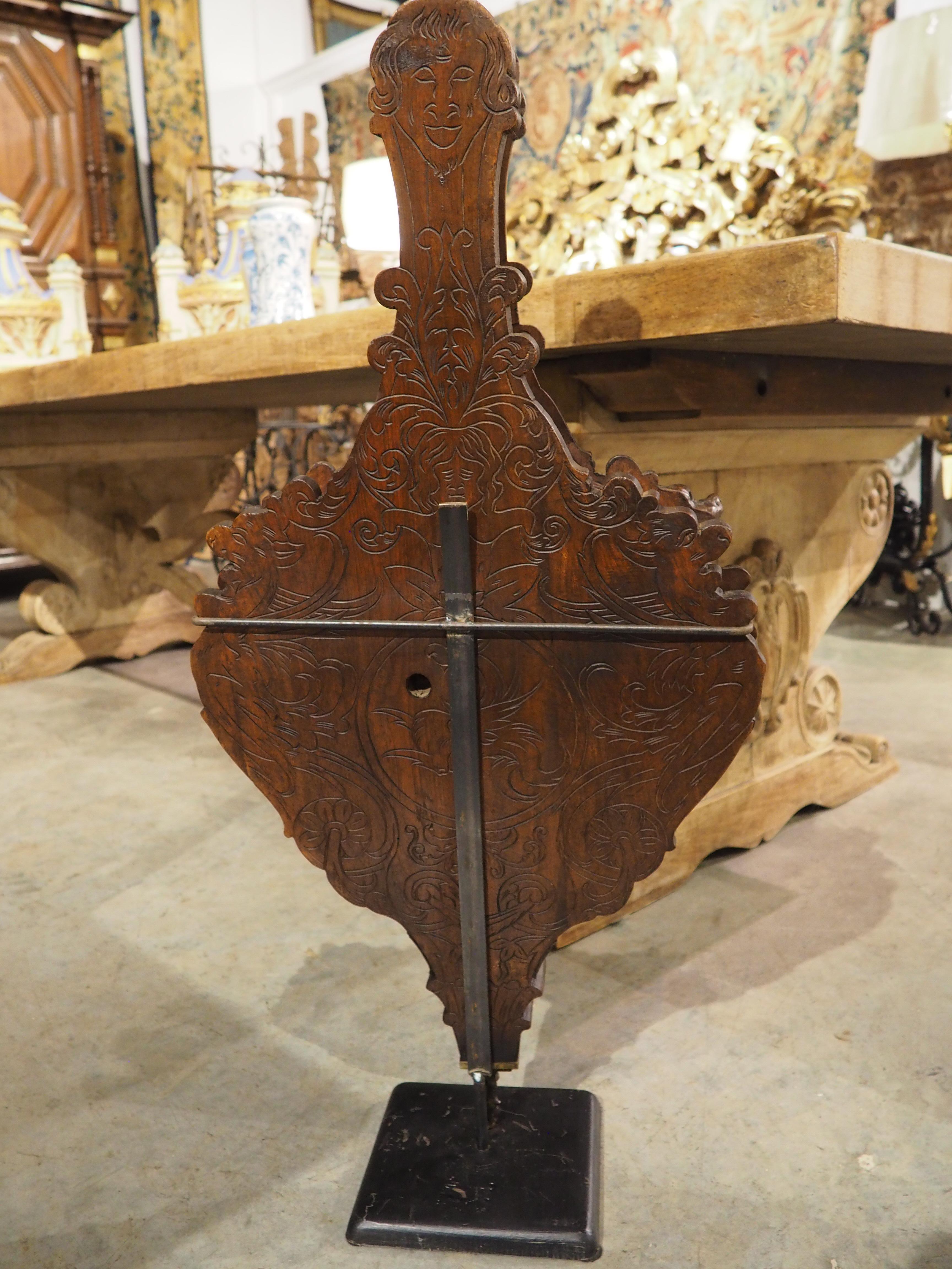 Large Hand Carved and Mounted Walnut Bellows from Florence, Italy, Circa 1850 For Sale 9