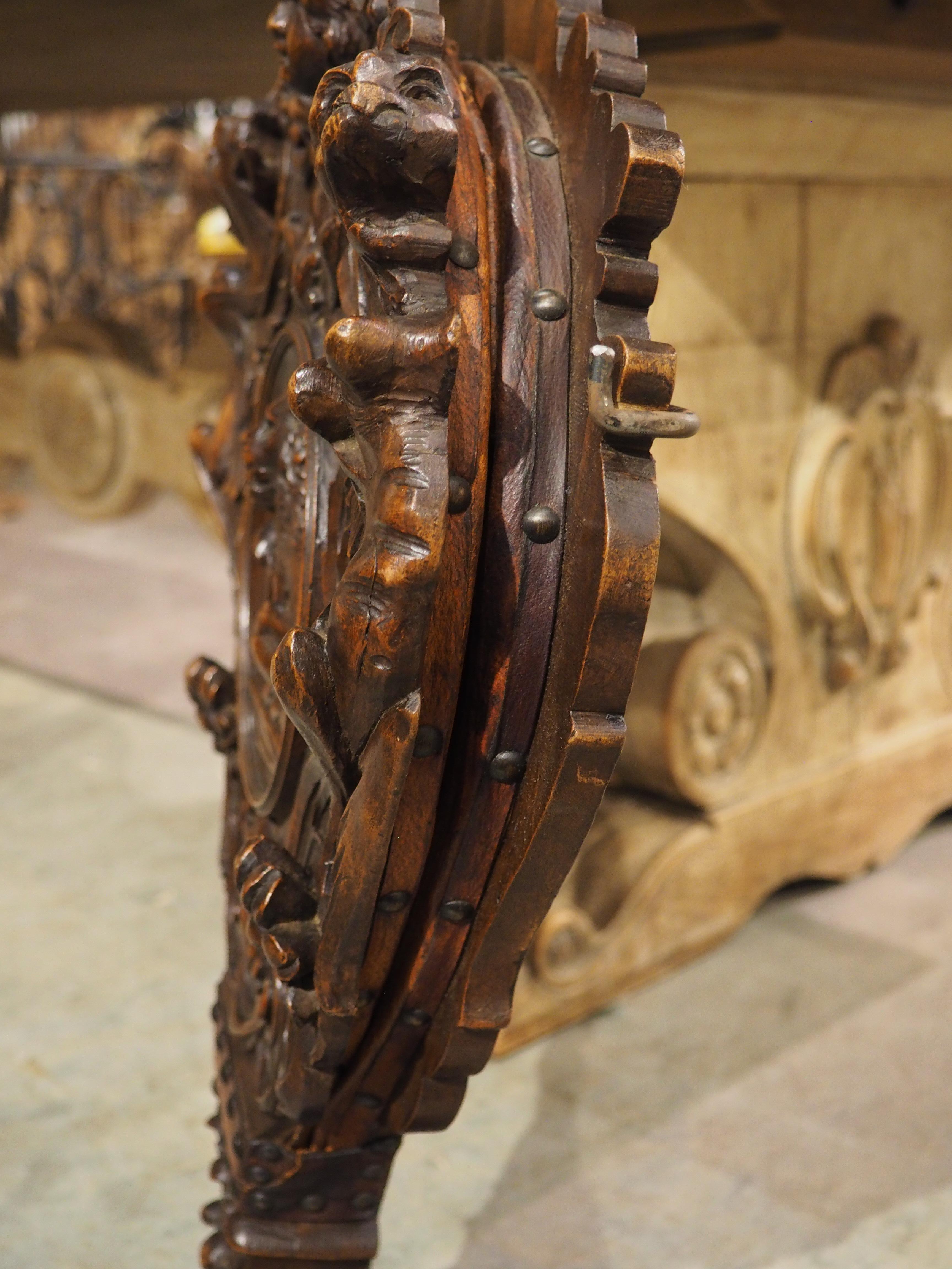 Large Hand Carved and Mounted Walnut Bellows from Florence, Italy, Circa 1850 For Sale 11