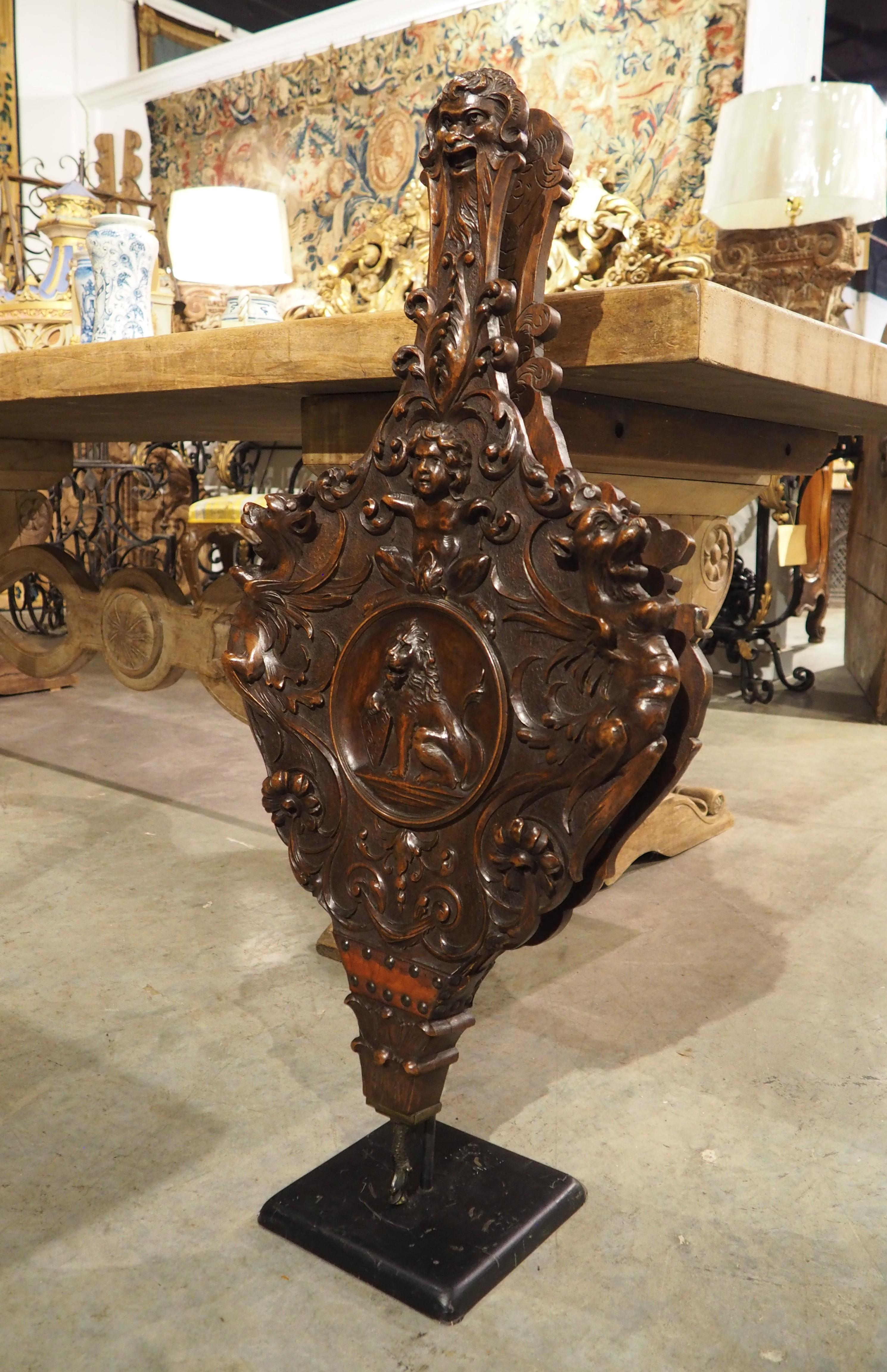 Large Hand Carved and Mounted Walnut Bellows from Florence, Italy, Circa 1850 For Sale 13