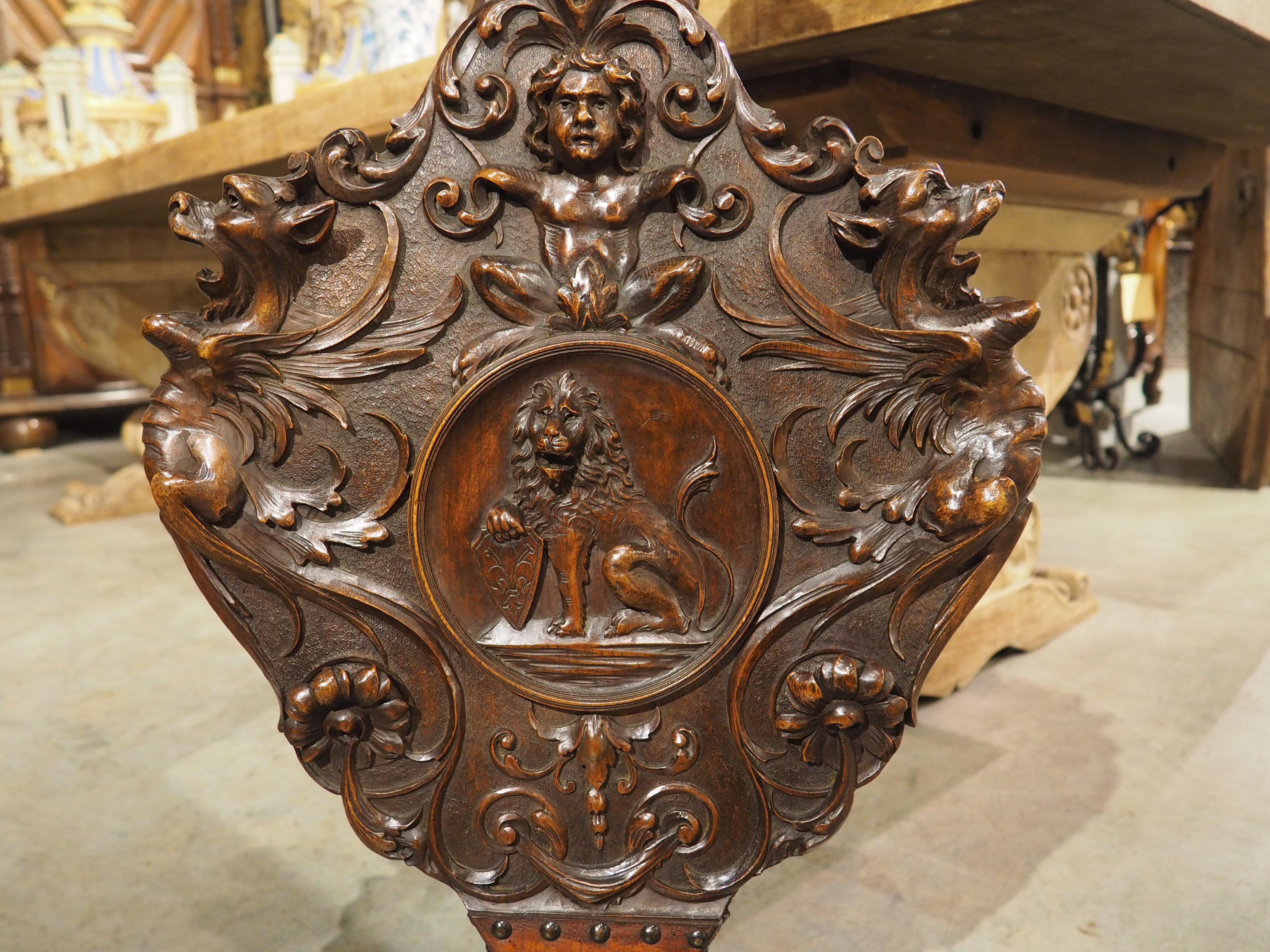 Large Hand Carved and Mounted Walnut Bellows from Florence, Italy, Circa 1850 In Good Condition For Sale In Dallas, TX