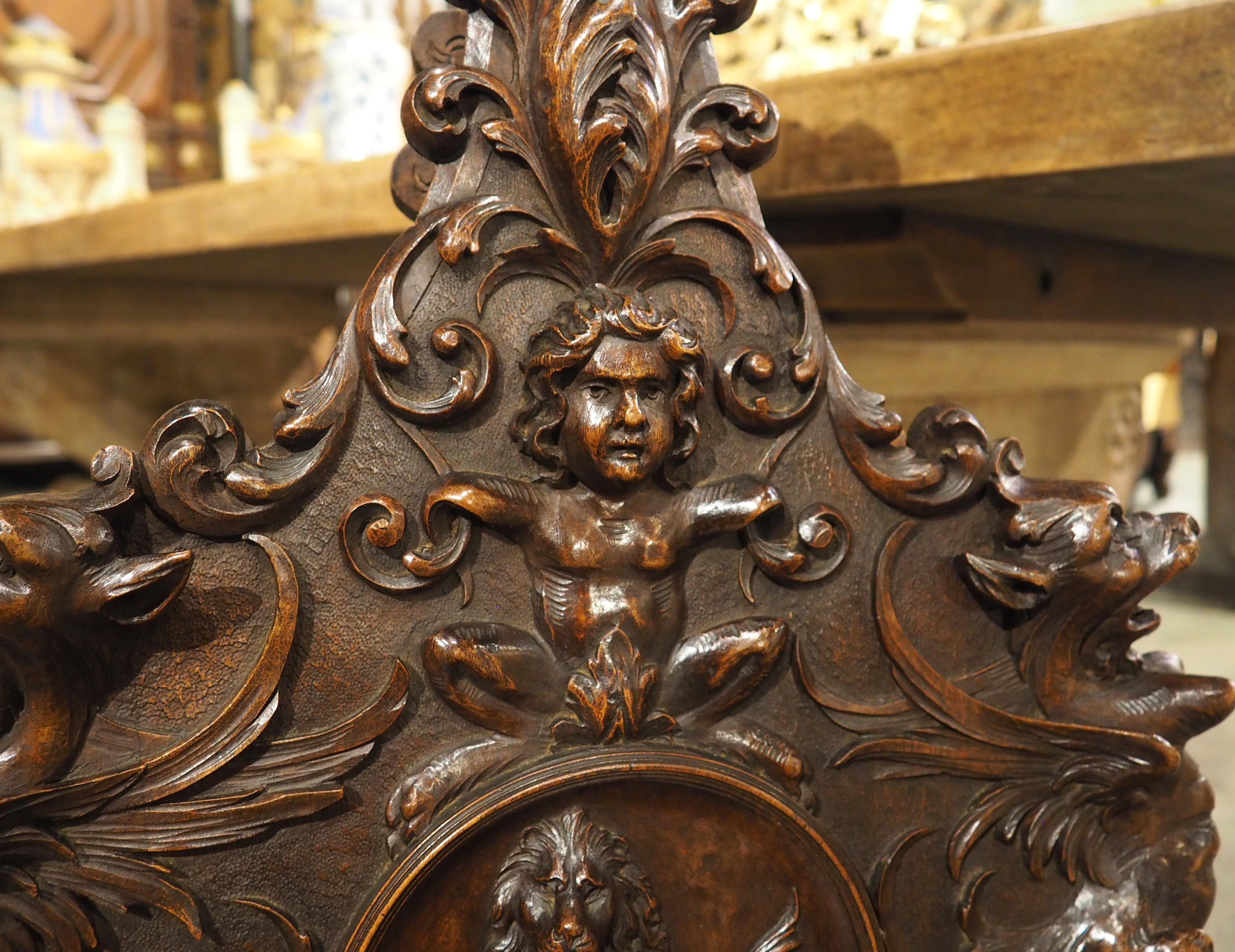 Large Hand Carved and Mounted Walnut Bellows from Florence, Italy, Circa 1850 For Sale 1
