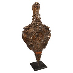 Large Hand Carved and Mounted Walnut Bellows from Florence, Italy, Circa 1850