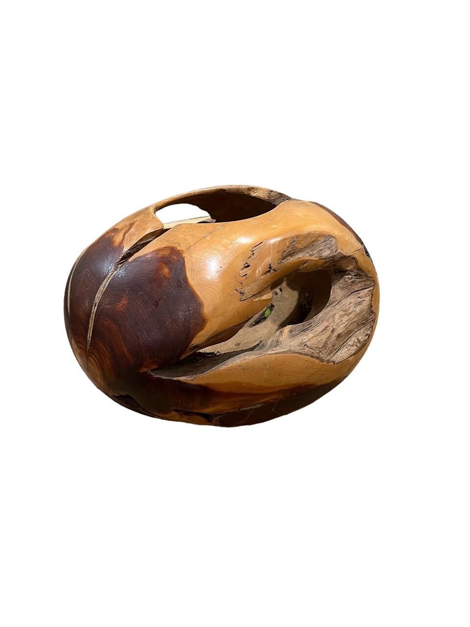 Organic Modern Large Hand Carved and Polished Burl Root Sphere Sculpture For Sale