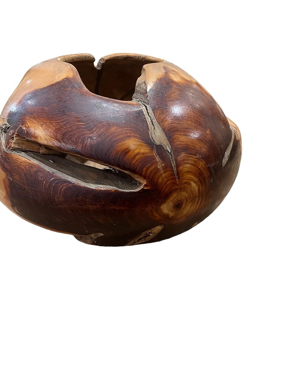 Large Hand Carved and Polished Burl Root Sphere Sculpture In Good Condition For Sale In Houston, TX