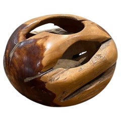 Large Hand Carved and Polished Burl Root Sphere Sculpture