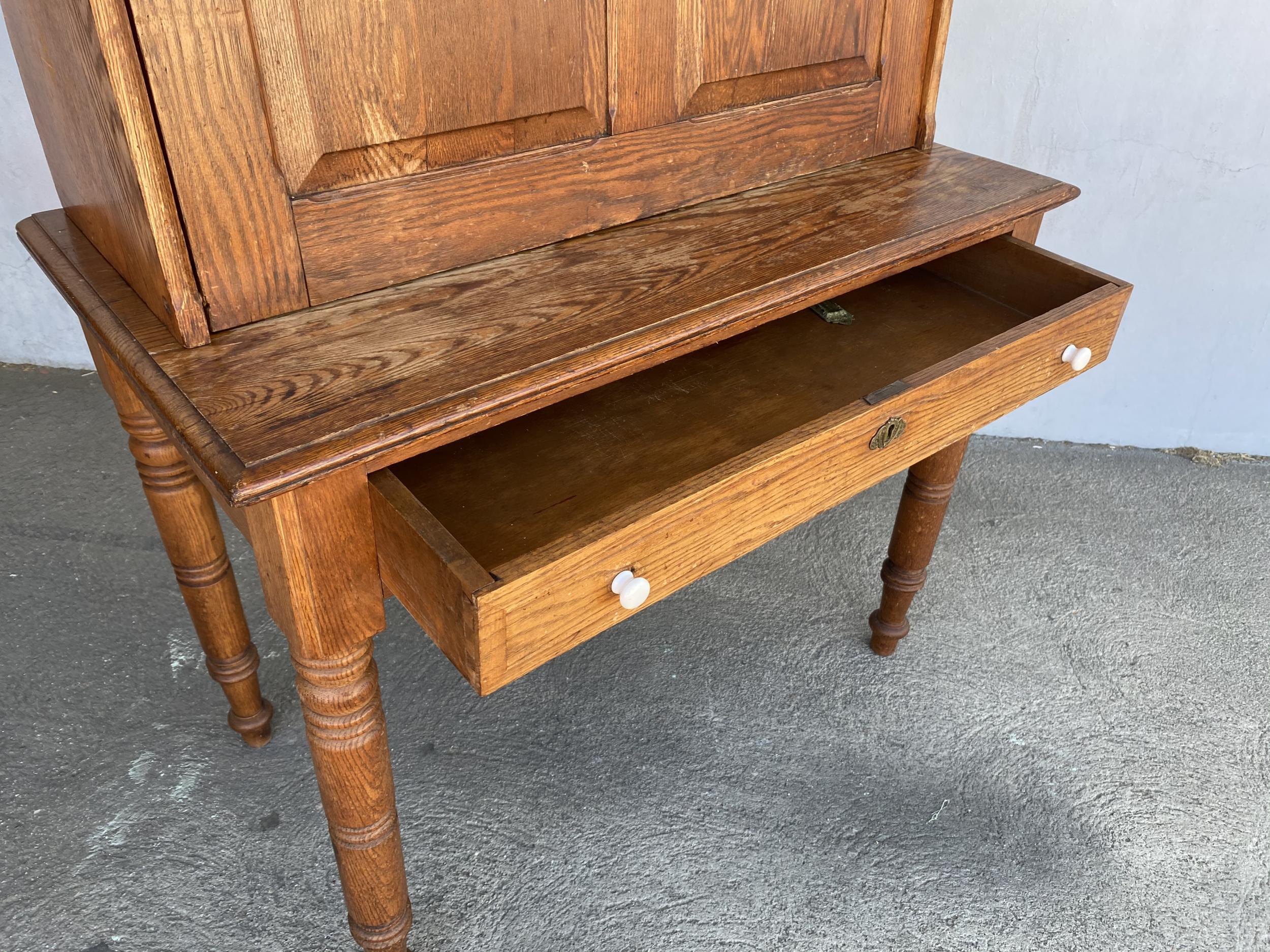 Large Hand Carved Antique Edwardian Secretary Desk In Excellent Condition In Van Nuys, CA