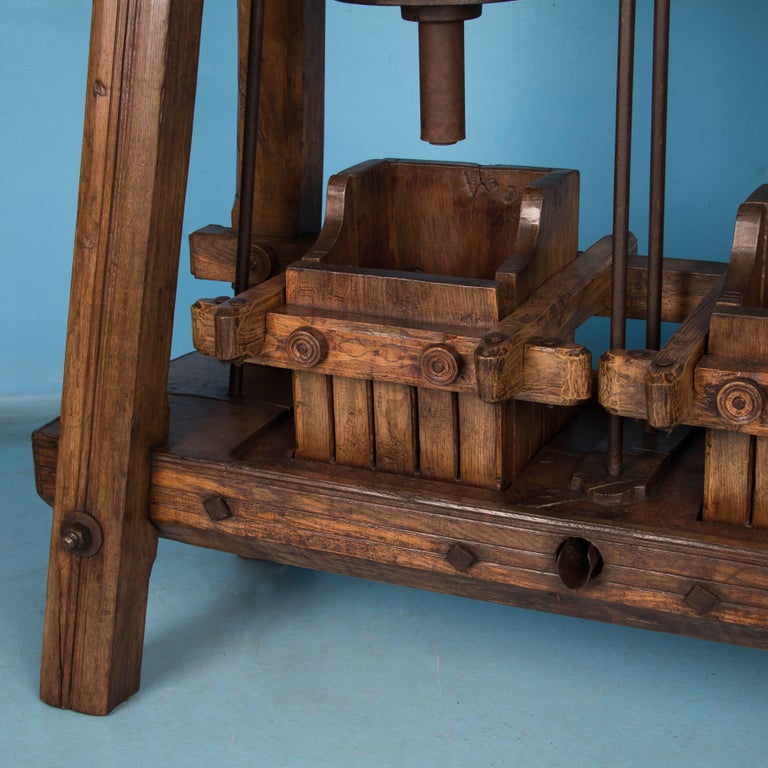 Large HandCarved Antique European Oak Wine Press at 1stDibs