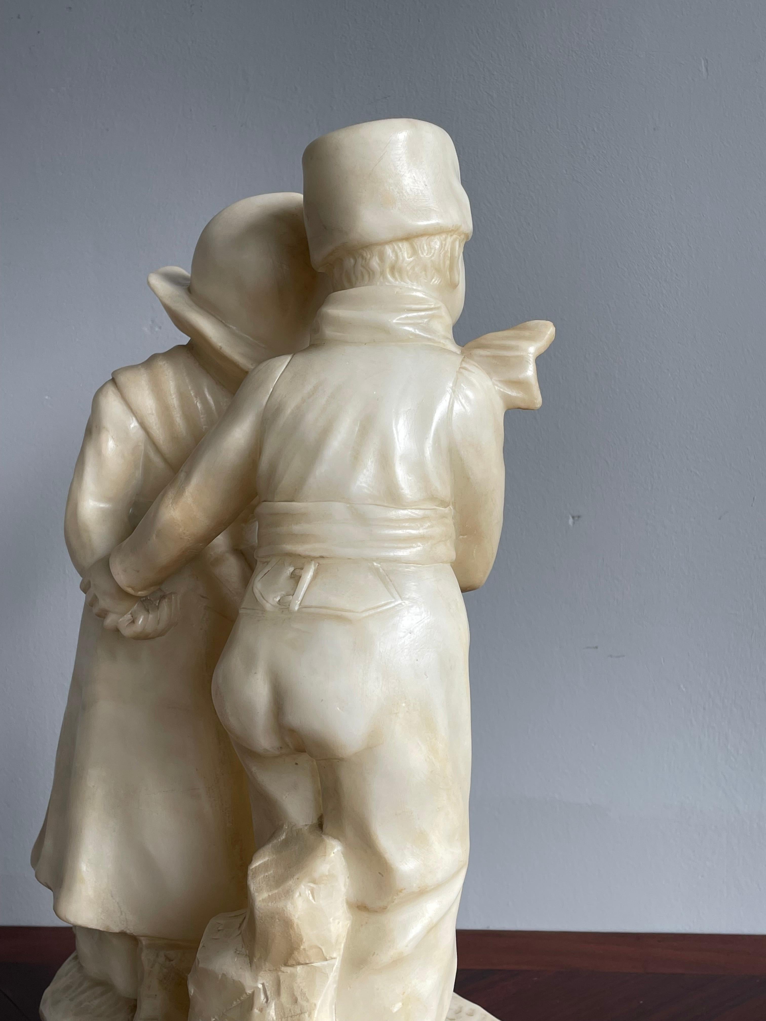 Large Hand Carved Antique Romantic Farmer Boy & Girl, Alabaster Statue Sculpture 5