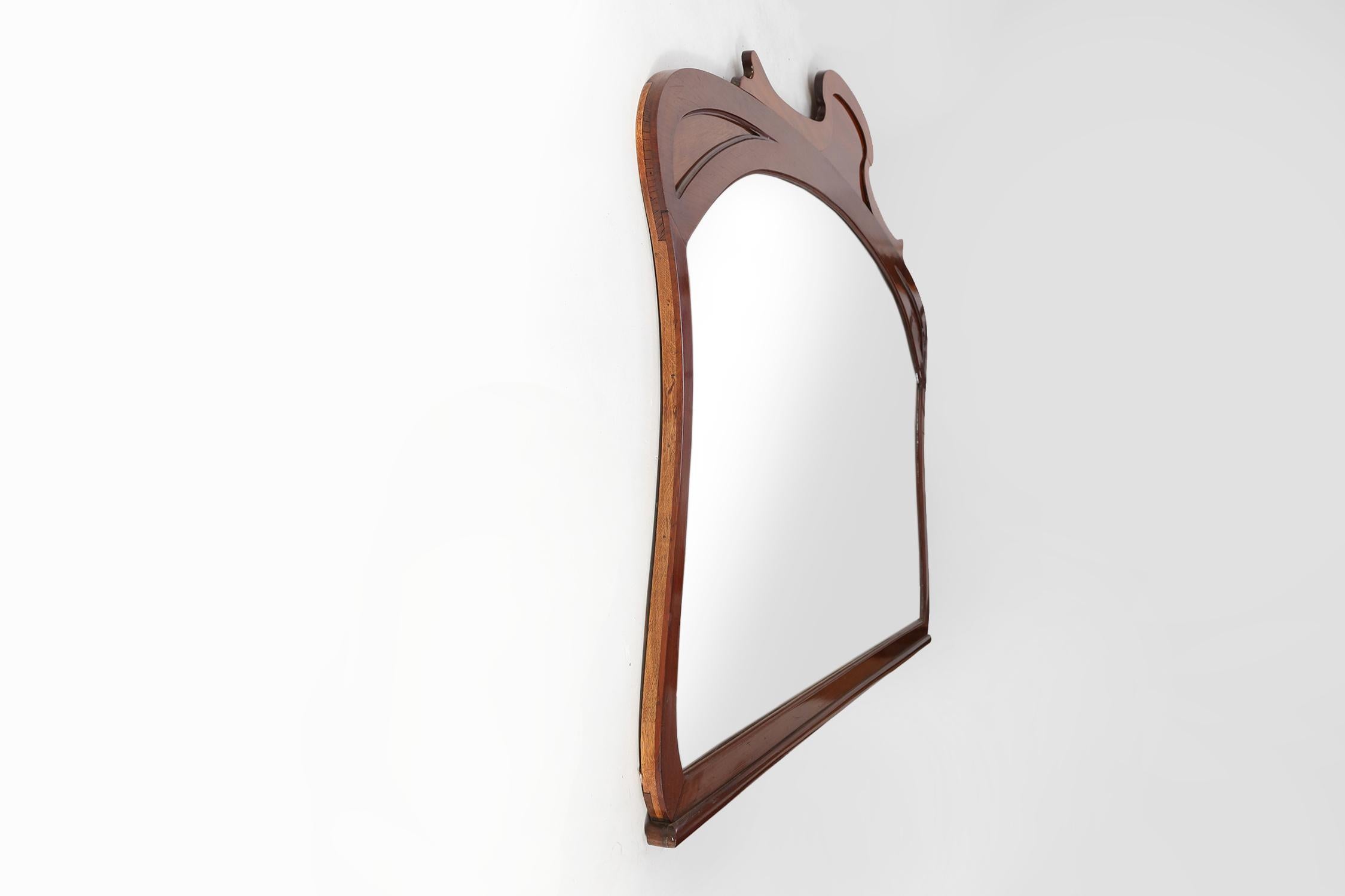 Grand miroir de cheminée Art nouveau sculpté à la main, France, vers 1910 en vente 4