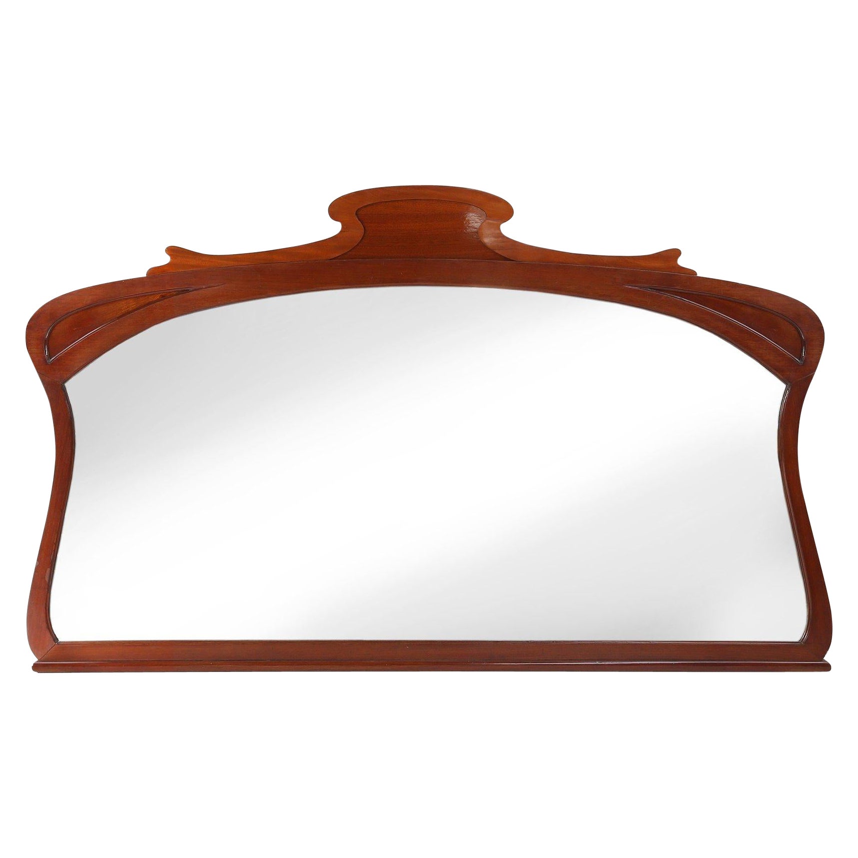 Large hand carved Art Nouveau chimney mirror, France ca. 1910