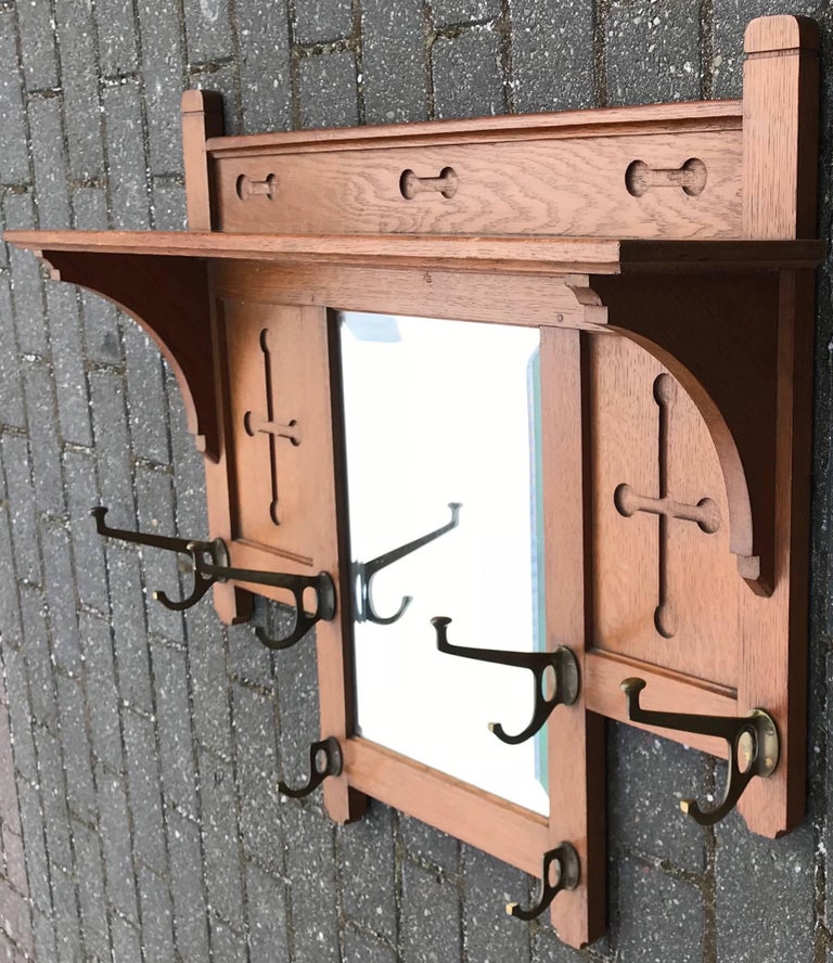 Large Hand-Carved Arts and Crafts  sound Oak and Brass Coat  