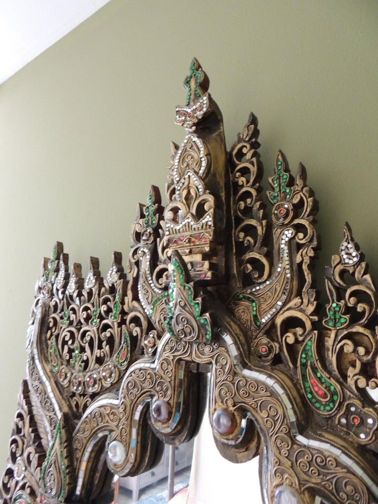 Large HandCarved Bejeweled Wood Wall Mirror For Sale at 1stDibs