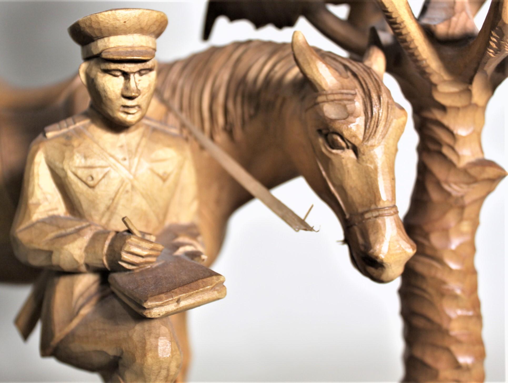 Large Hand Carved Black Forest Military Soldier & His Horse Under a Shade Tree For Sale 4