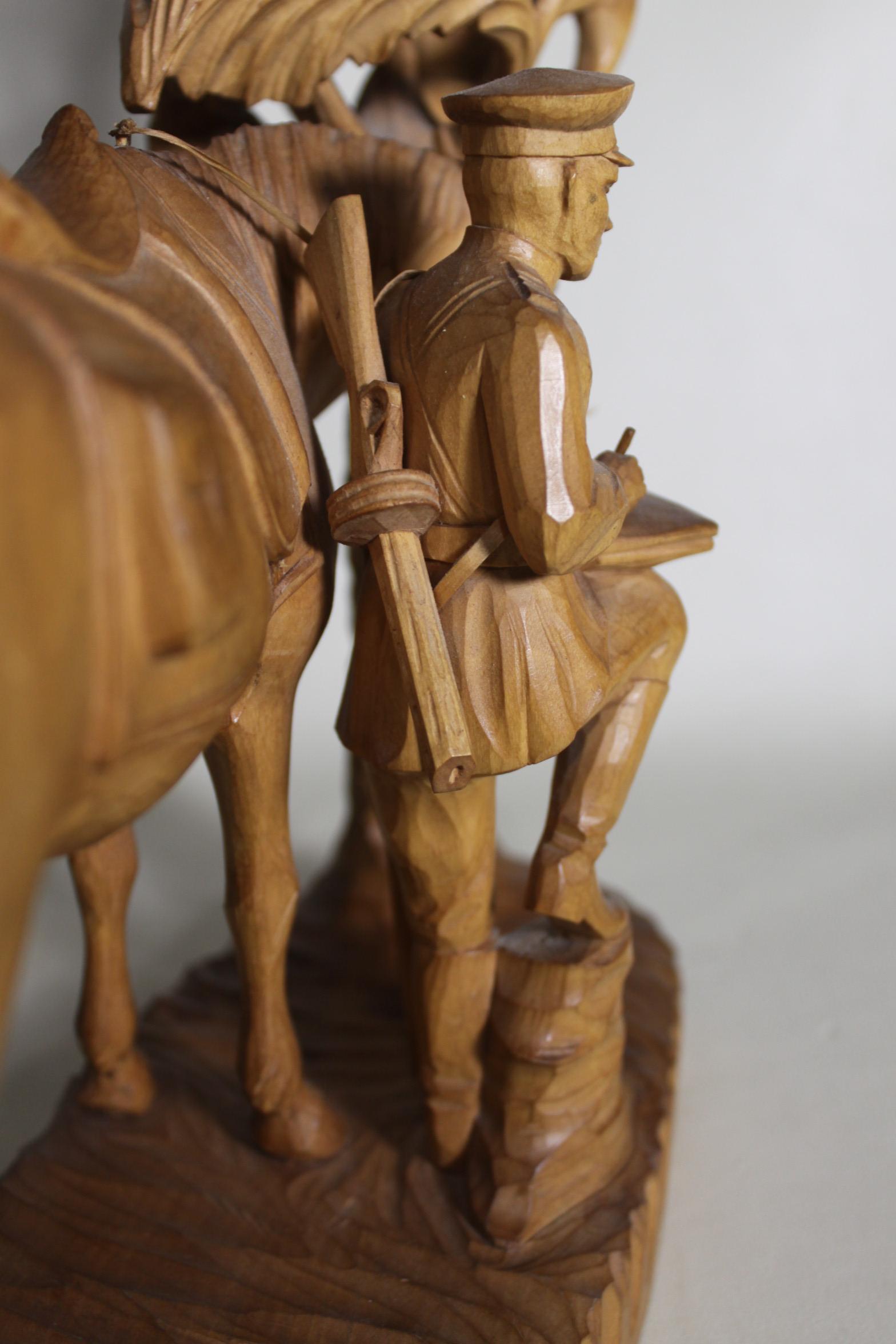 Large Hand Carved Black Forest Military Soldier & His Horse Under a Shade Tree For Sale 6