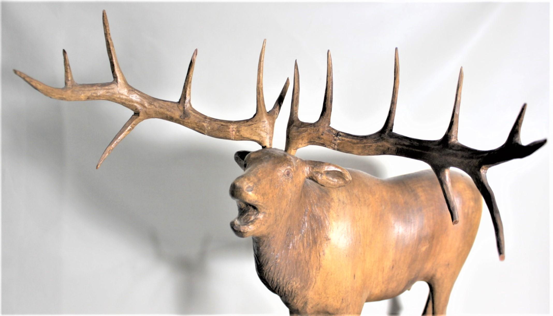 Large Hand Carved Black Forest Standing Stag Deer Sculpture with Huge Antlers For Sale 1