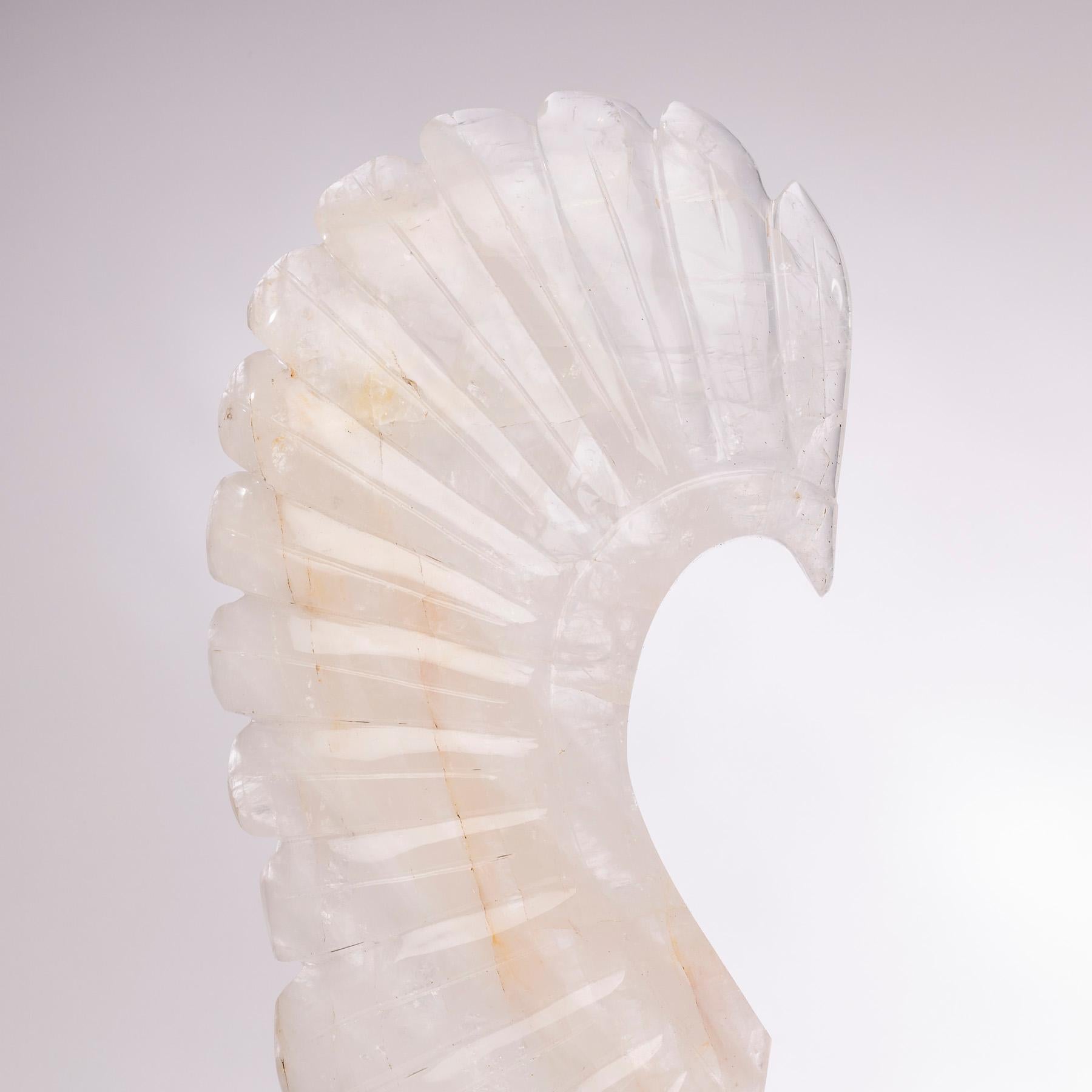 Large Hand Carved Brazilian Wings White Quartz Sculpture on Custom Acrylic Stand 4