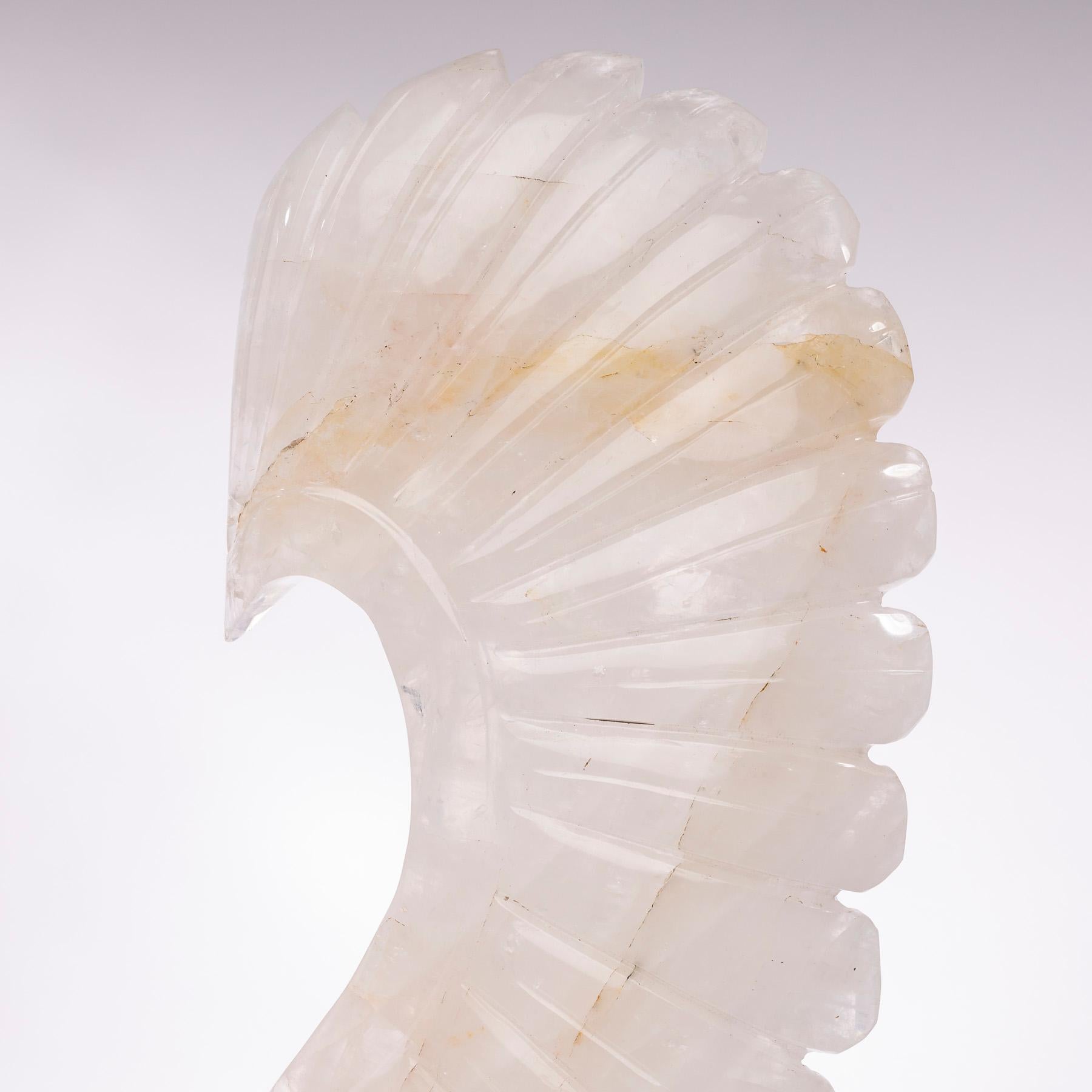 Large Hand Carved Brazilian Wings White Quartz Sculpture on Custom Acrylic Stand 3