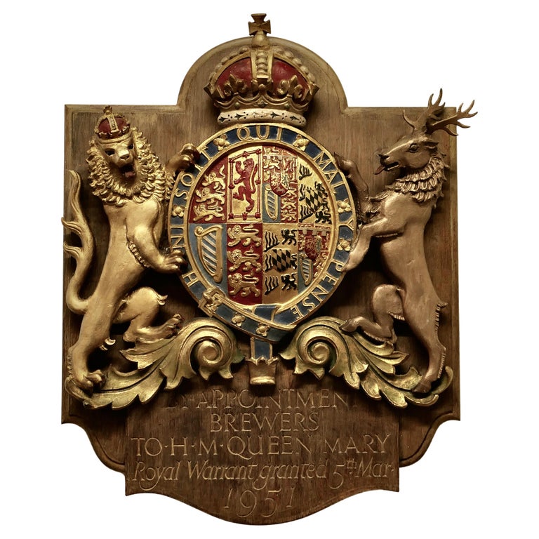 Large Hand Carved British Royal Coat of Arms Brewers Wall Plaque For