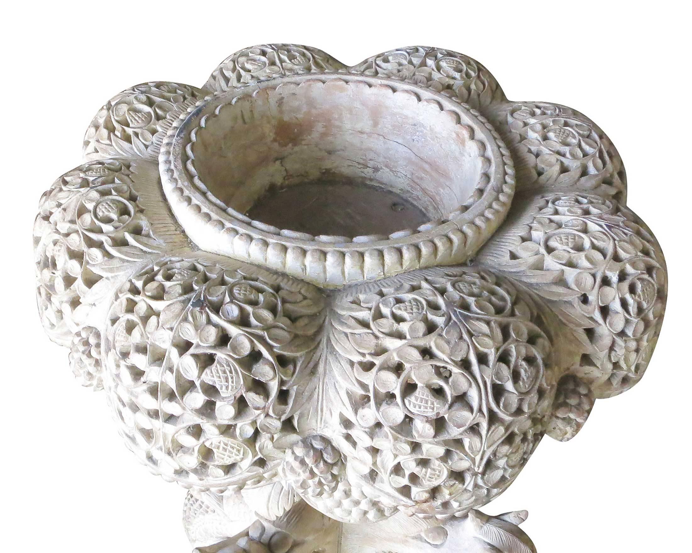 Large Hand Carved Burmese Dragon Pedestal Planter In Excellent Condition For Sale In Van Nuys, CA