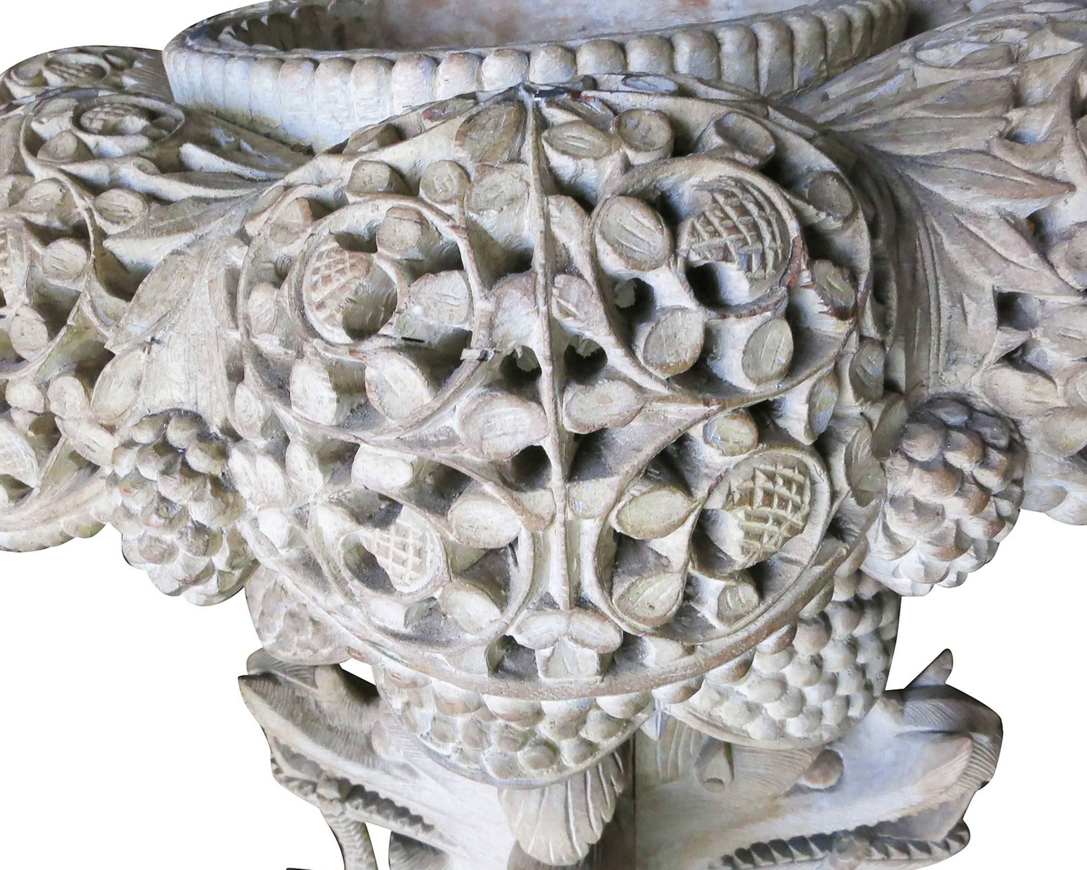 Late 20th Century Large Hand Carved Burmese Dragon Pedestal Planter For Sale