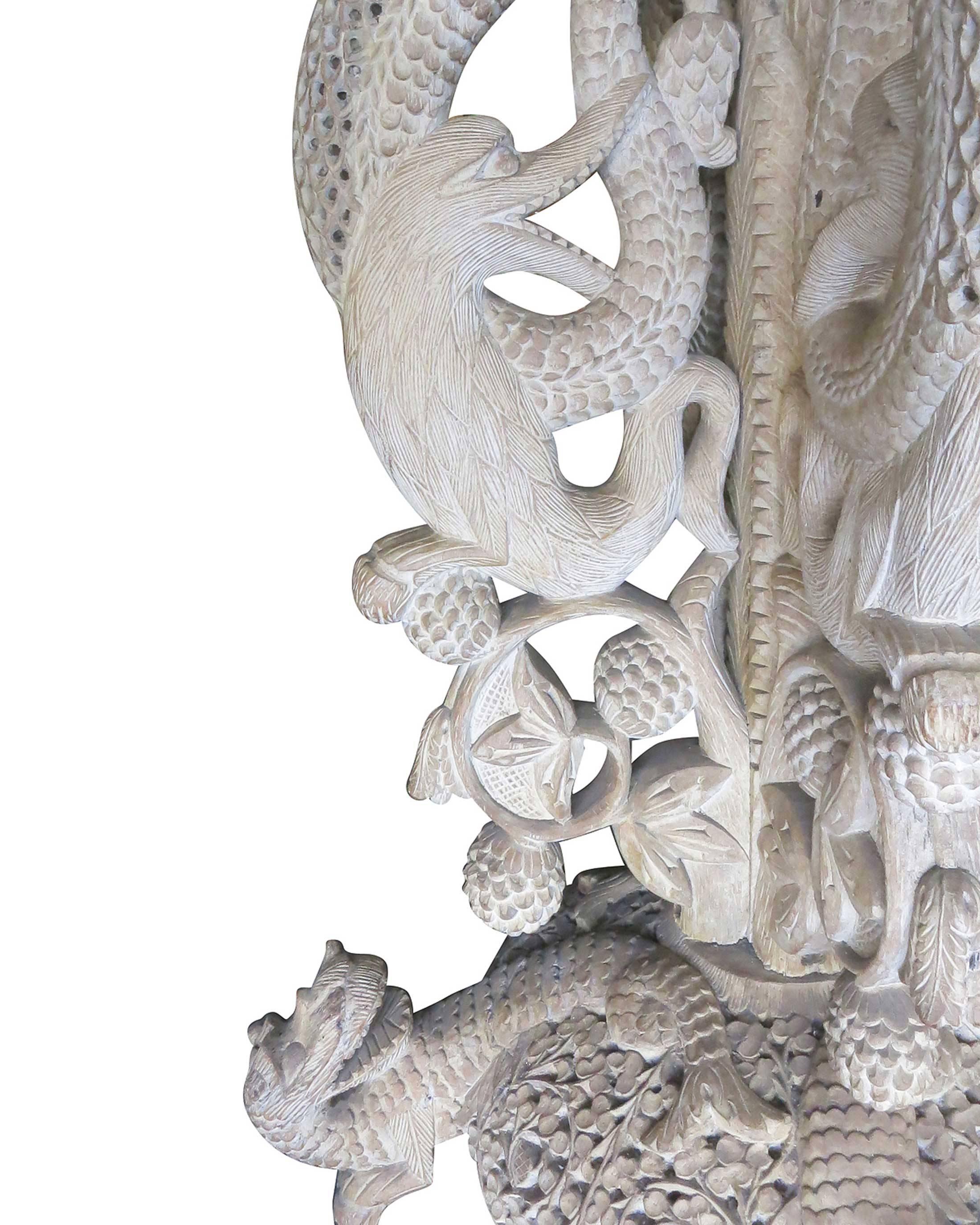 Large Hand Carved Burmese Dragon Pedestal Planter For Sale 1