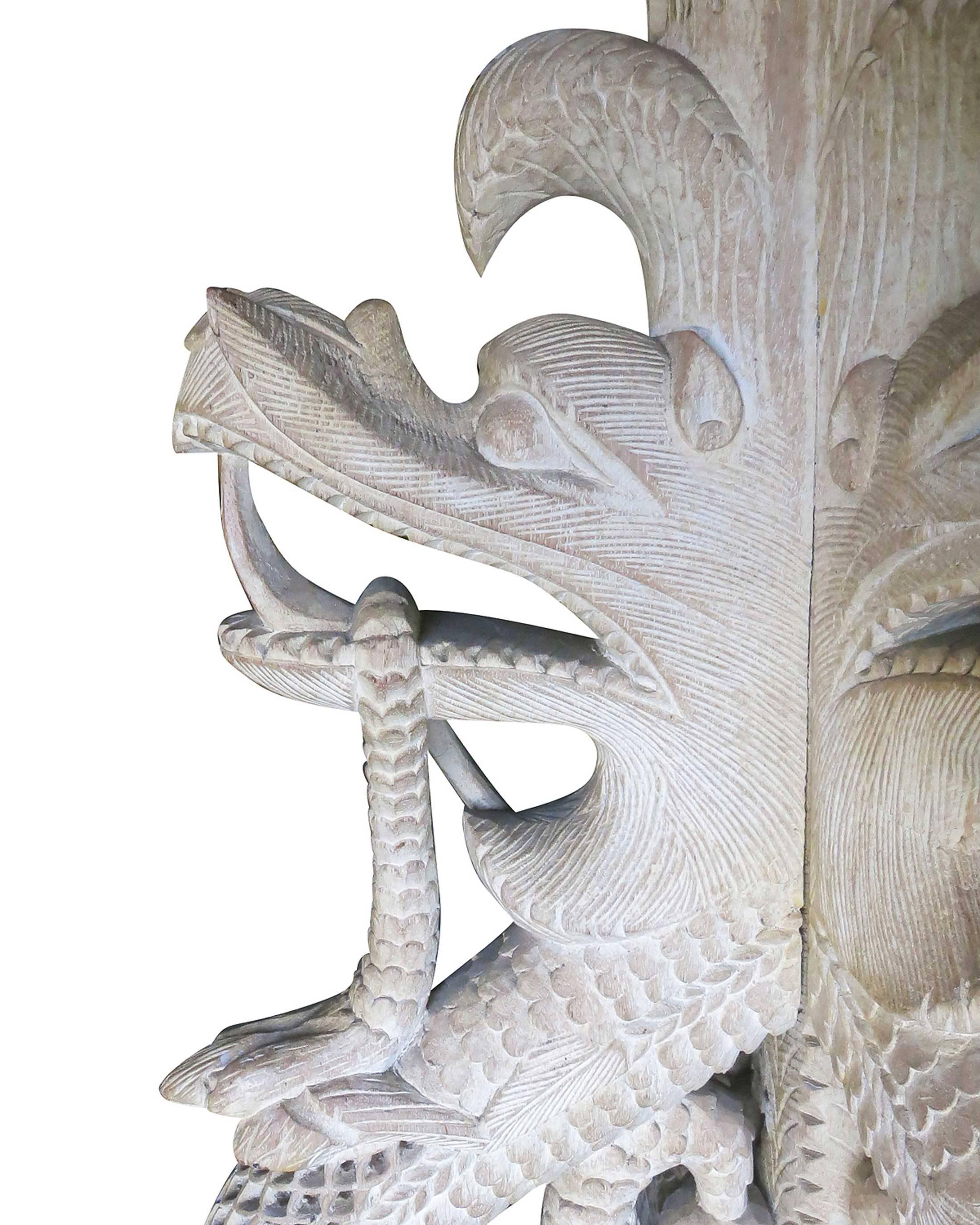 Wood Large Hand Carved Burmese Dragon Pedestal Planter For Sale