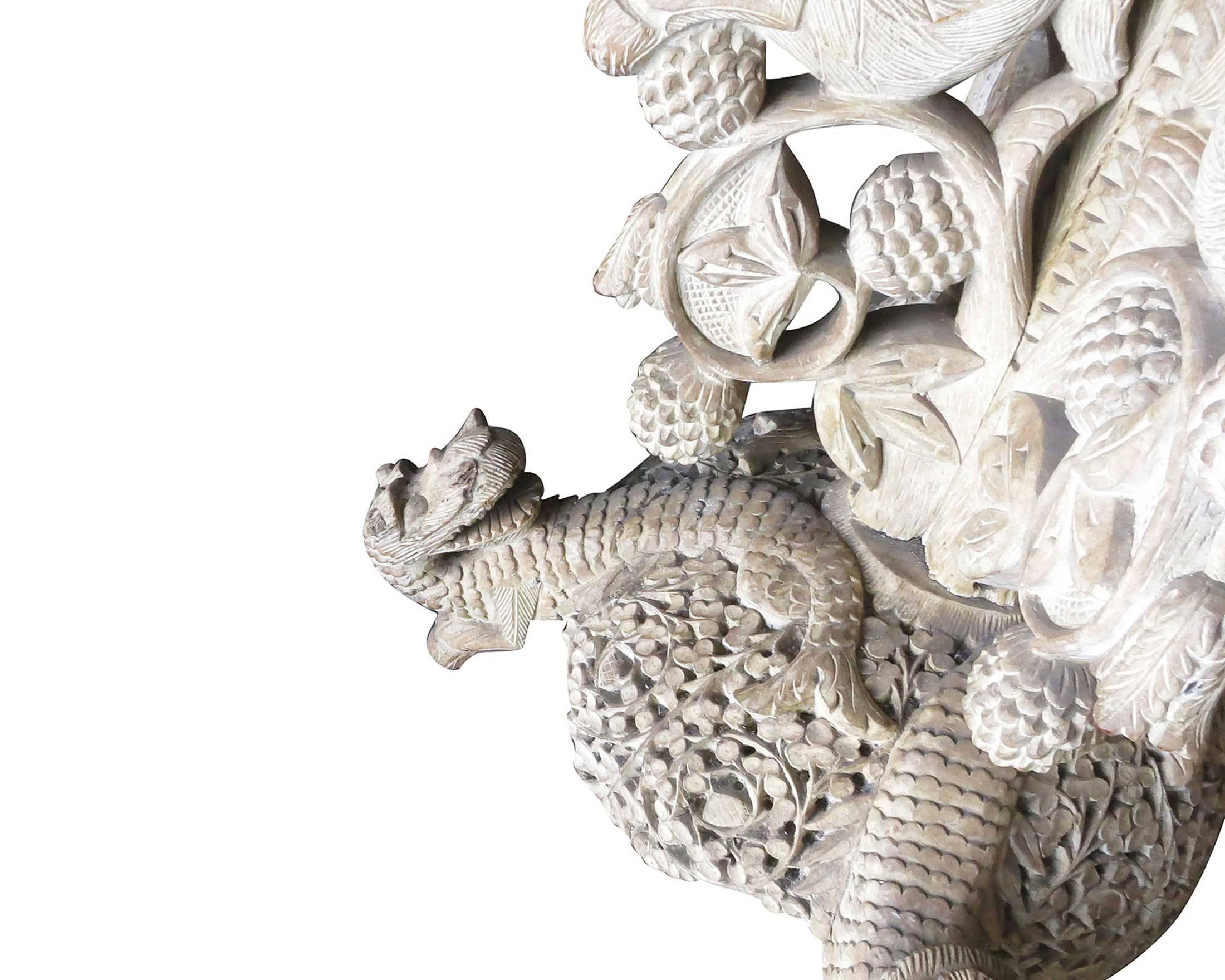 Large Hand Carved Burmese Dragon Pedestal Planter For Sale 3