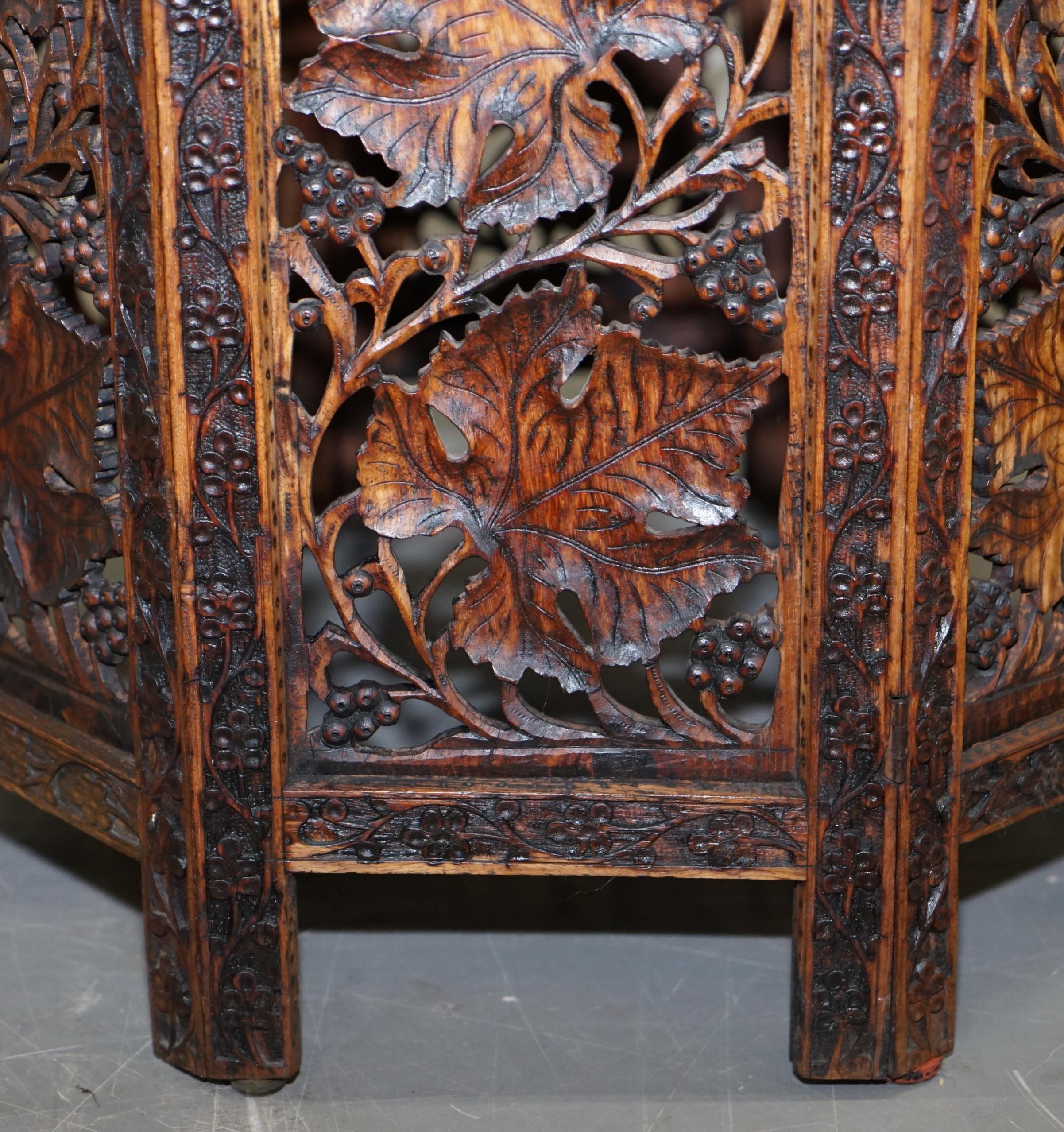 Large Hand Carved Burmese Hardwood Antique Octagonal Side End Lamp Wine Table 5