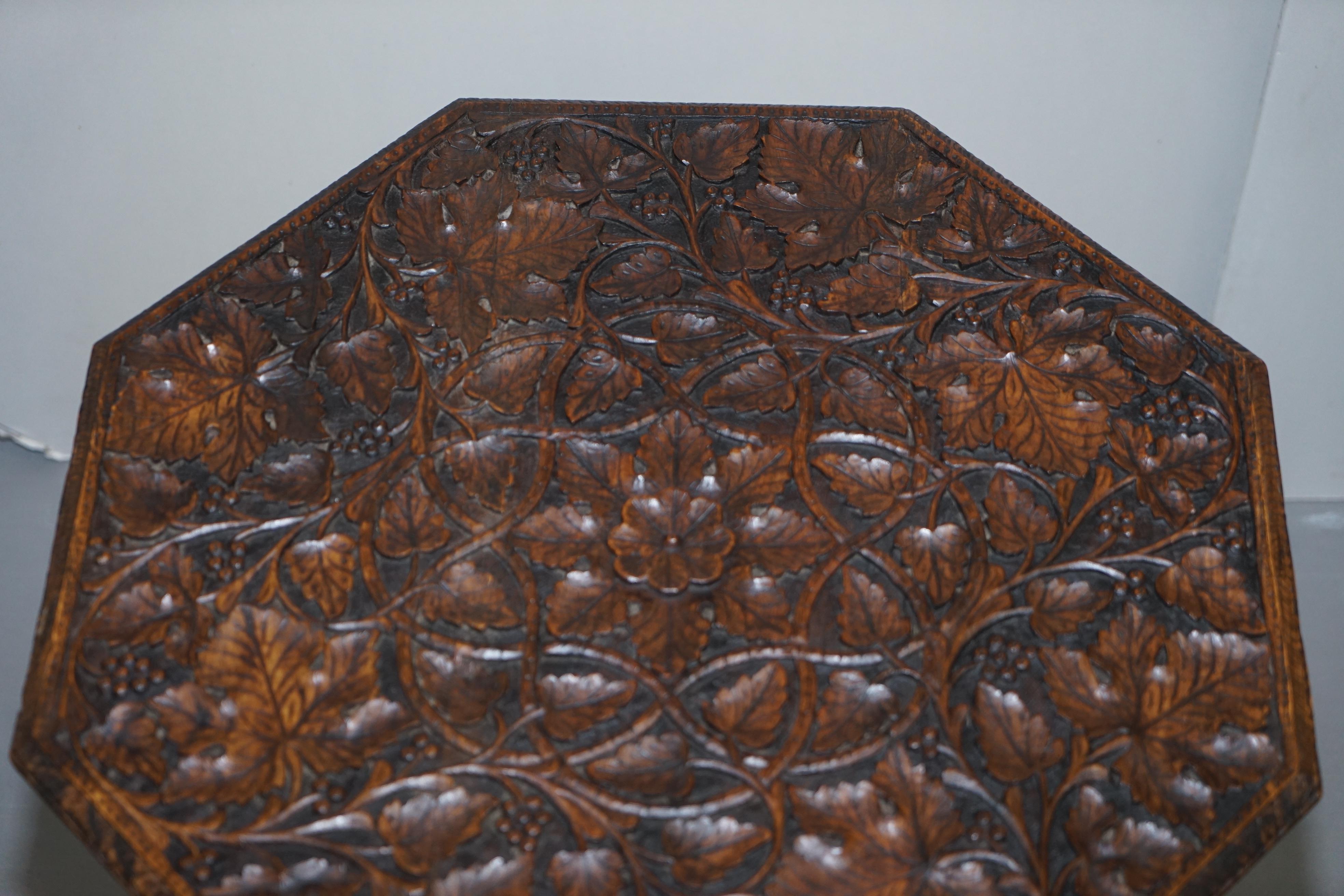 Hand-Crafted Large Hand Carved Burmese Hardwood Antique Octagonal Side End Lamp Wine Table