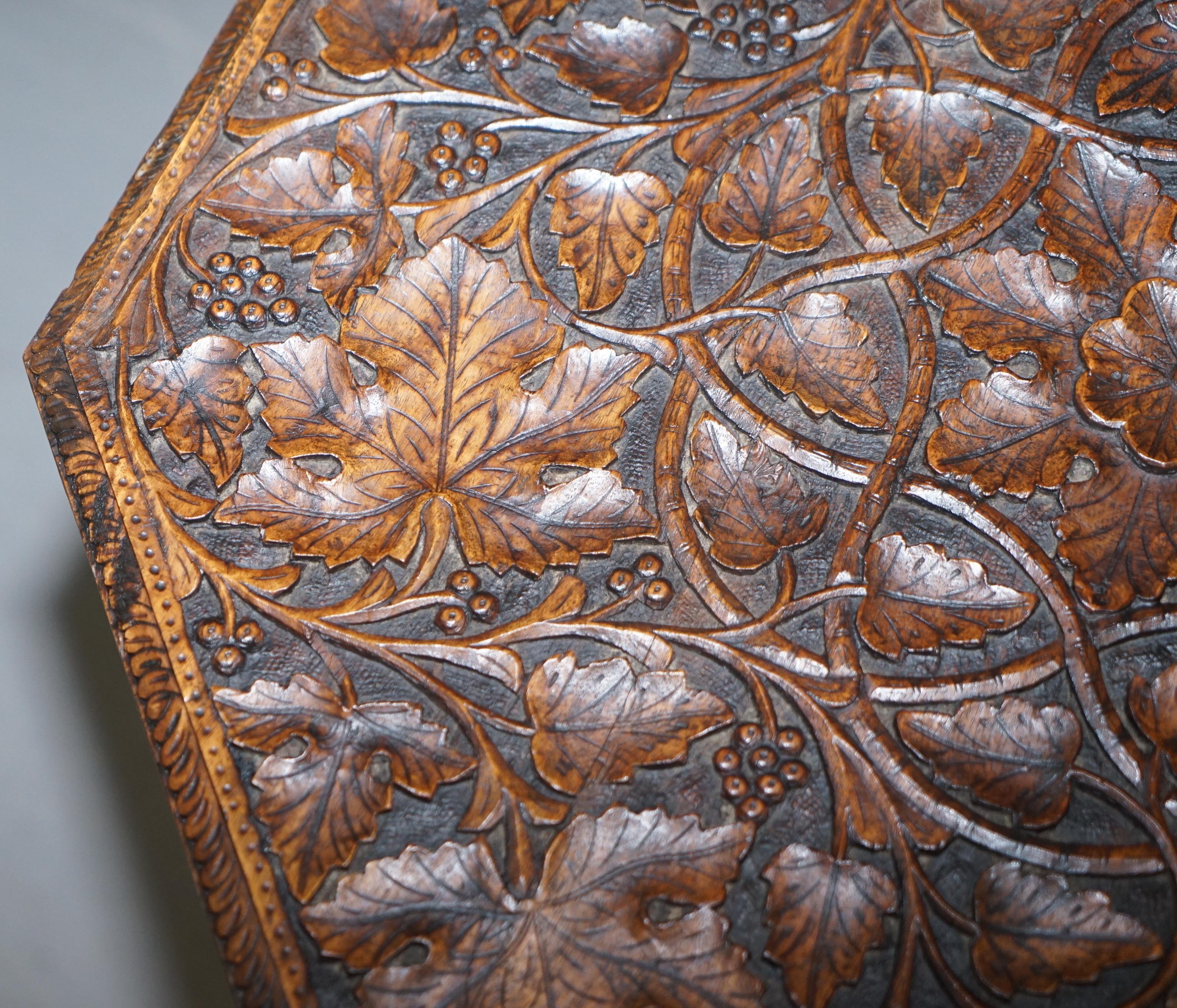 19th Century Large Hand Carved Burmese Hardwood Antique Octagonal Side End Lamp Wine Table