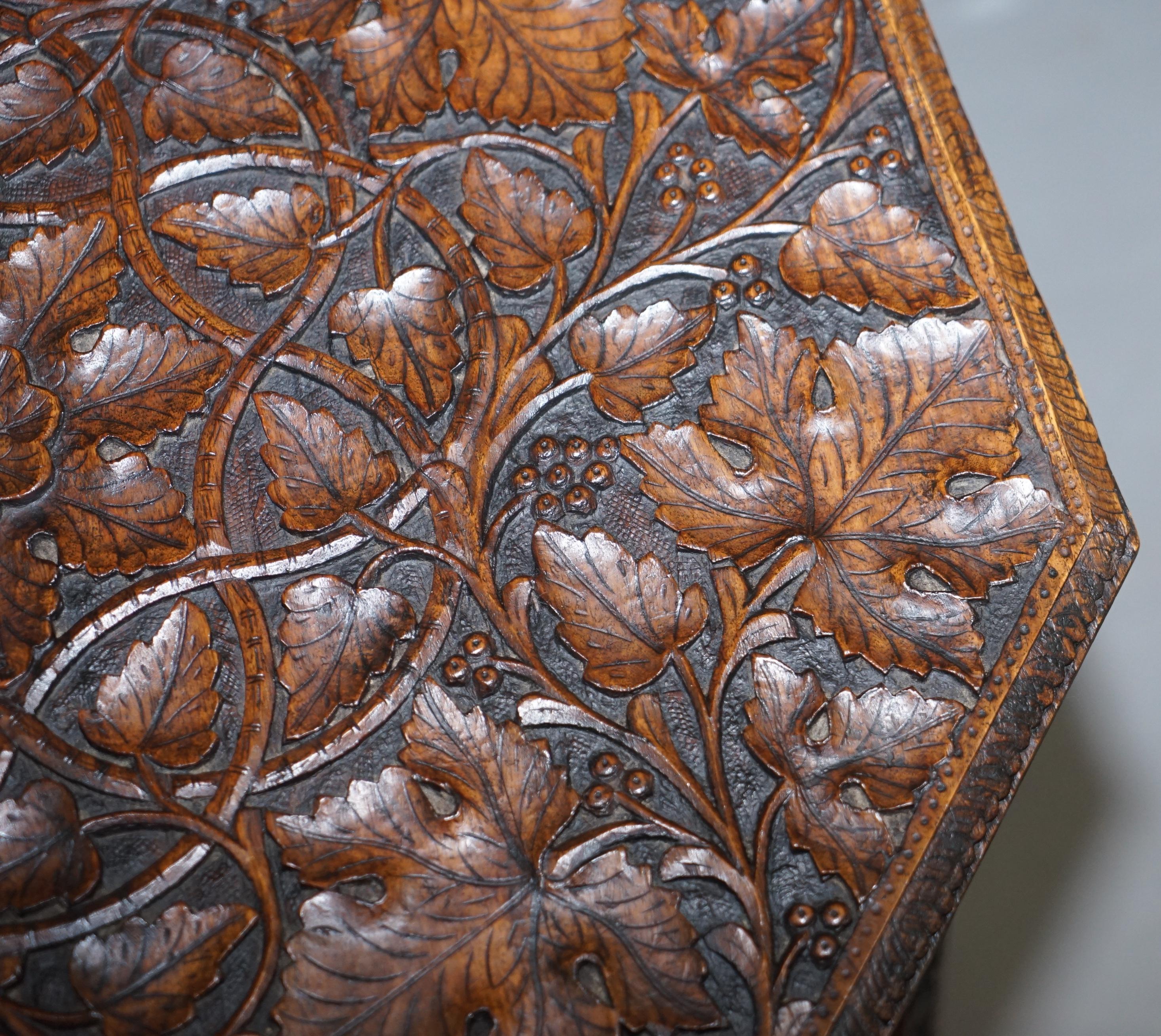 Large Hand Carved Burmese Hardwood Antique Octagonal Side End Lamp Wine Table 1