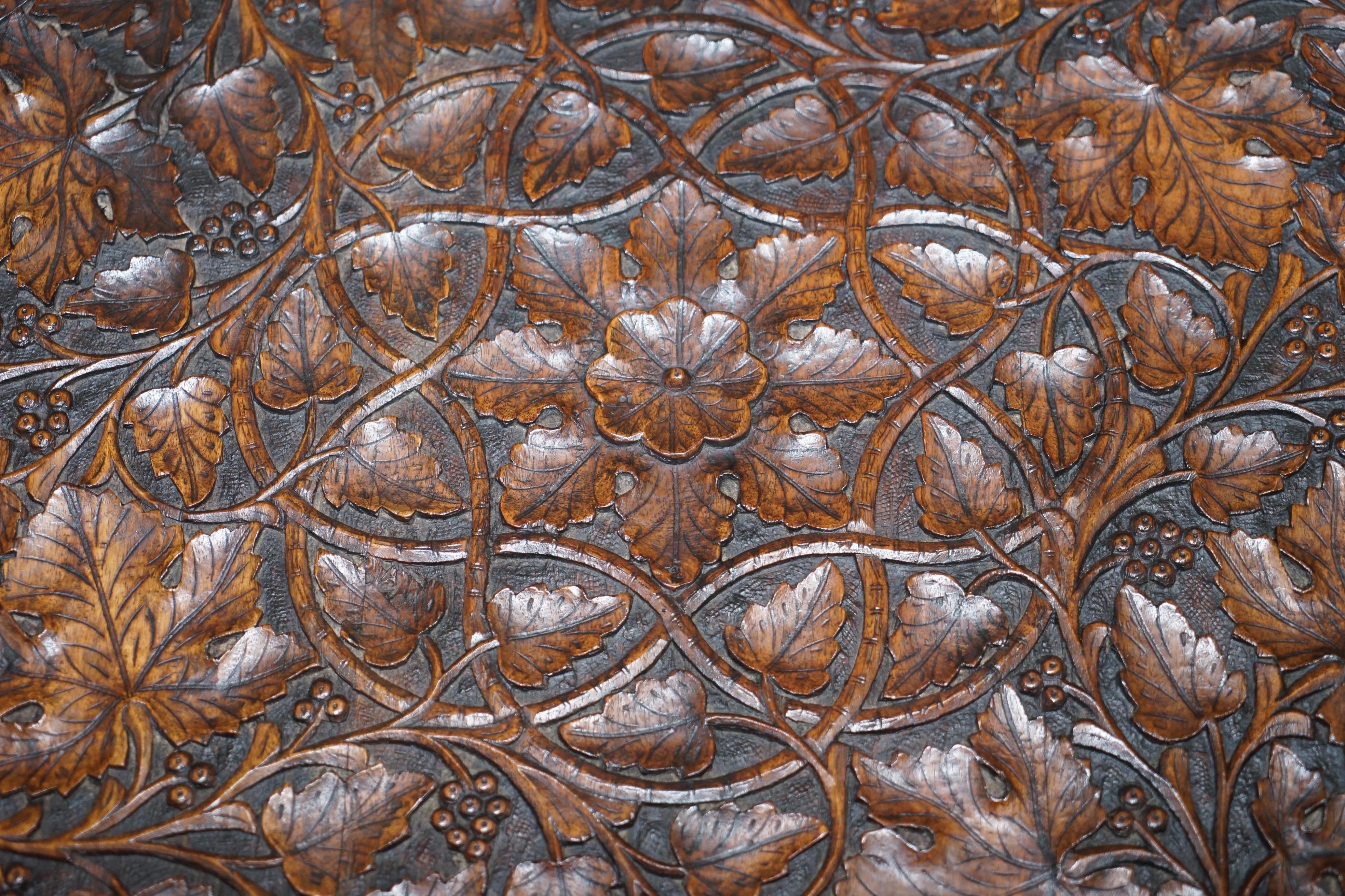 Large Hand Carved Burmese Hardwood Antique Octagonal Side End Lamp Wine Table 2