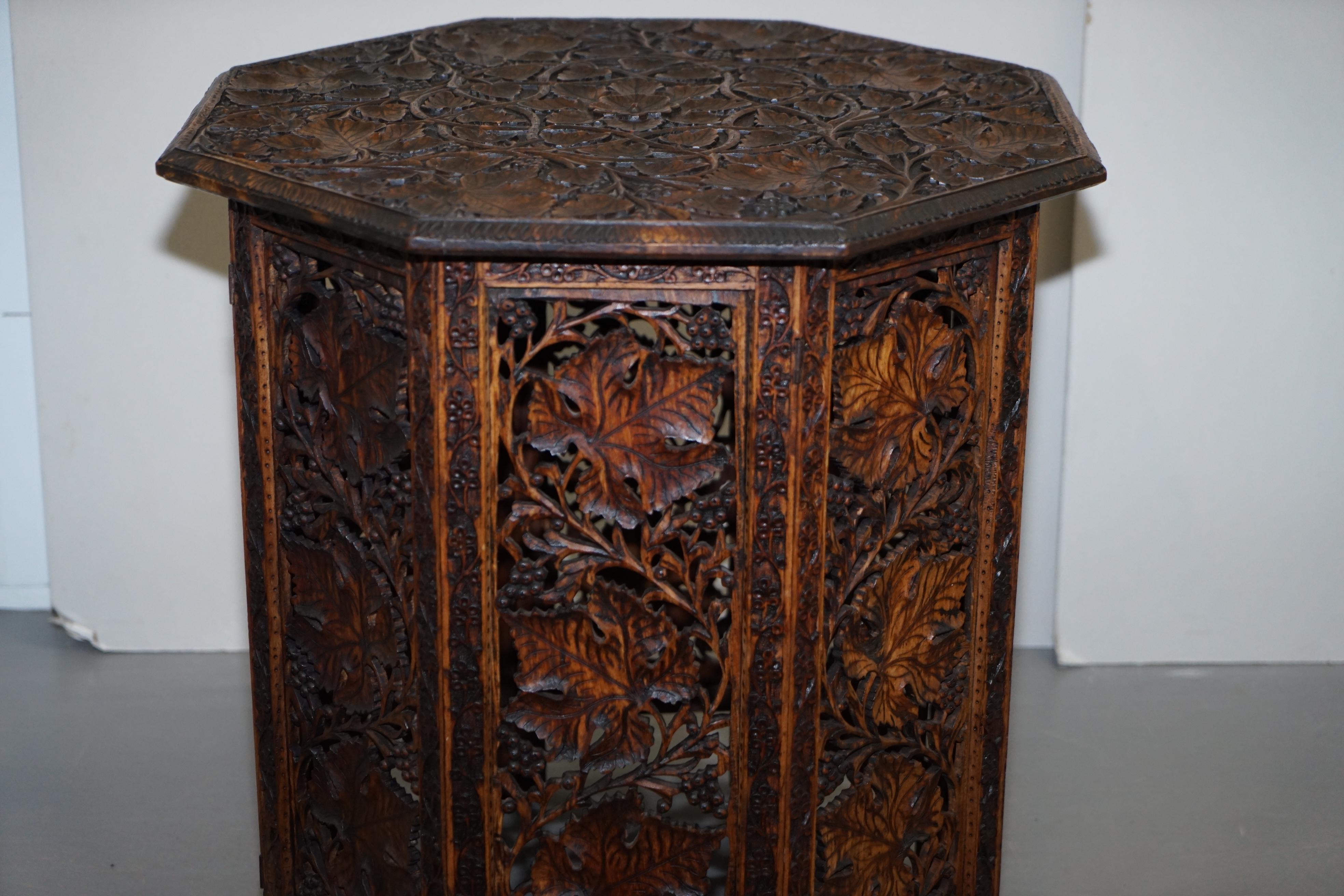 Large Hand Carved Burmese Hardwood Antique Octagonal Side End Lamp Wine Table 3