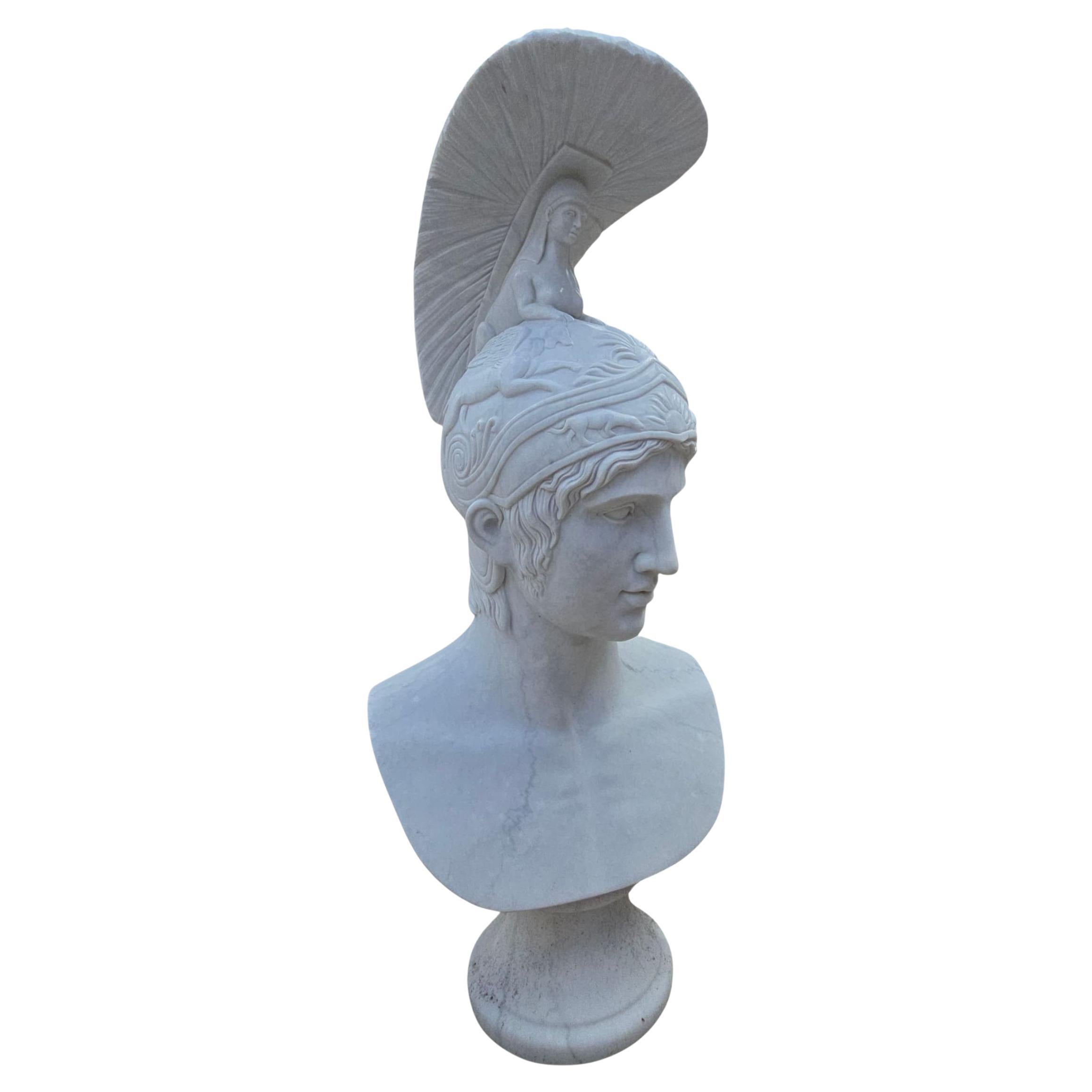 Large Hand-Carved Carrara Marble Bust of a Greek Mythological Figure, 20th Centu