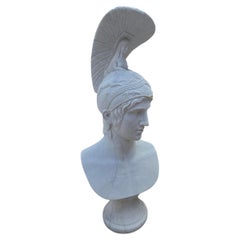 Large Hand-Carved Carrara Marble Bust of a Greek Mythological Figure, 20th Centu