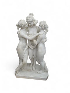Large Hand-Carved Carrara Marble Sculpture of The Three Graces, Italy, 20th Cent