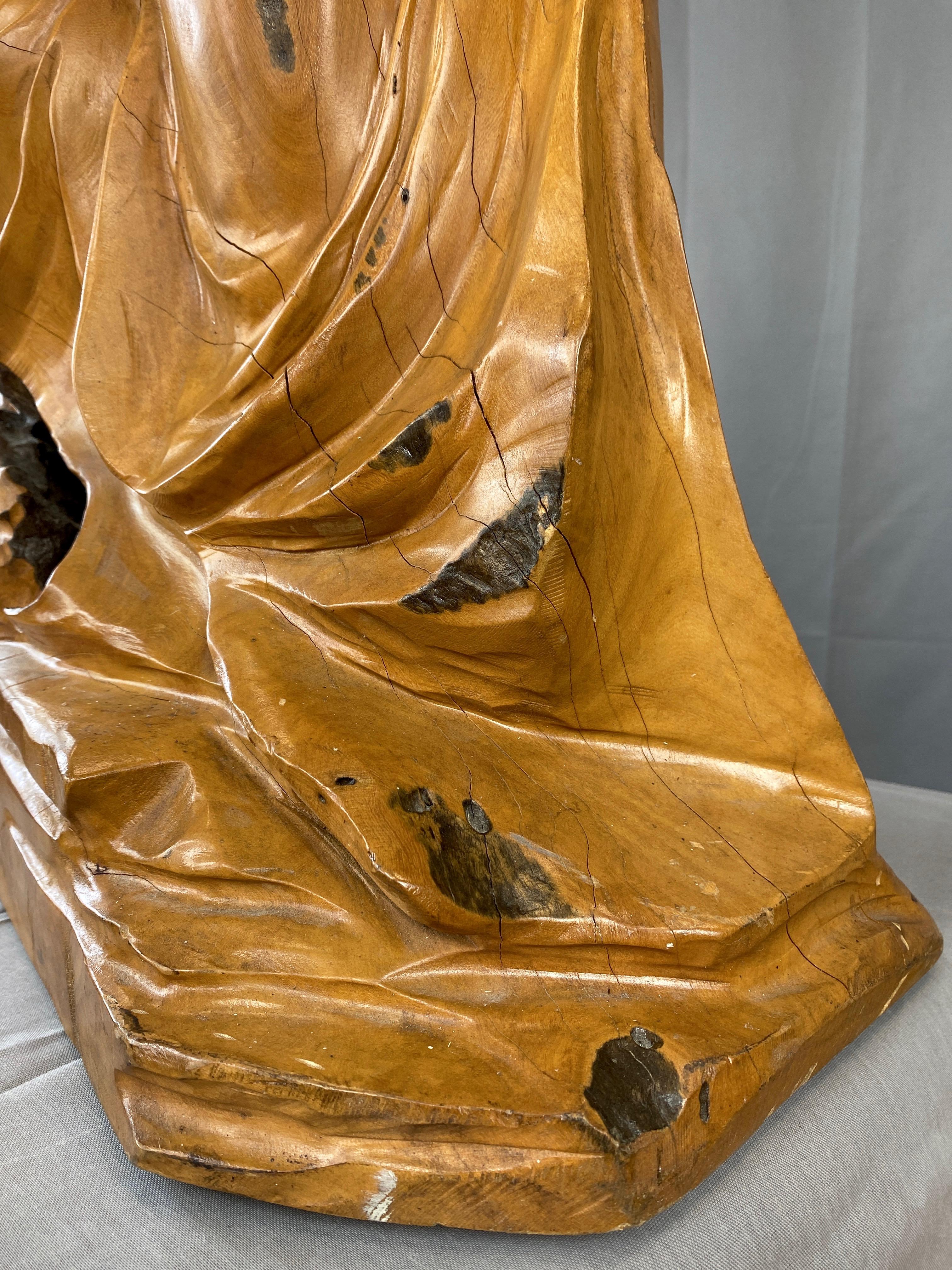 Große handgeschnitzte Zypressen-Kniefigurenskulptur nach Botticellis Venus, 1970er Jahre im Angebot 7
