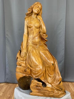 Large Hand-Carved Cypress Knee Figural Sculpture After Botticelli's Venus, 1970s