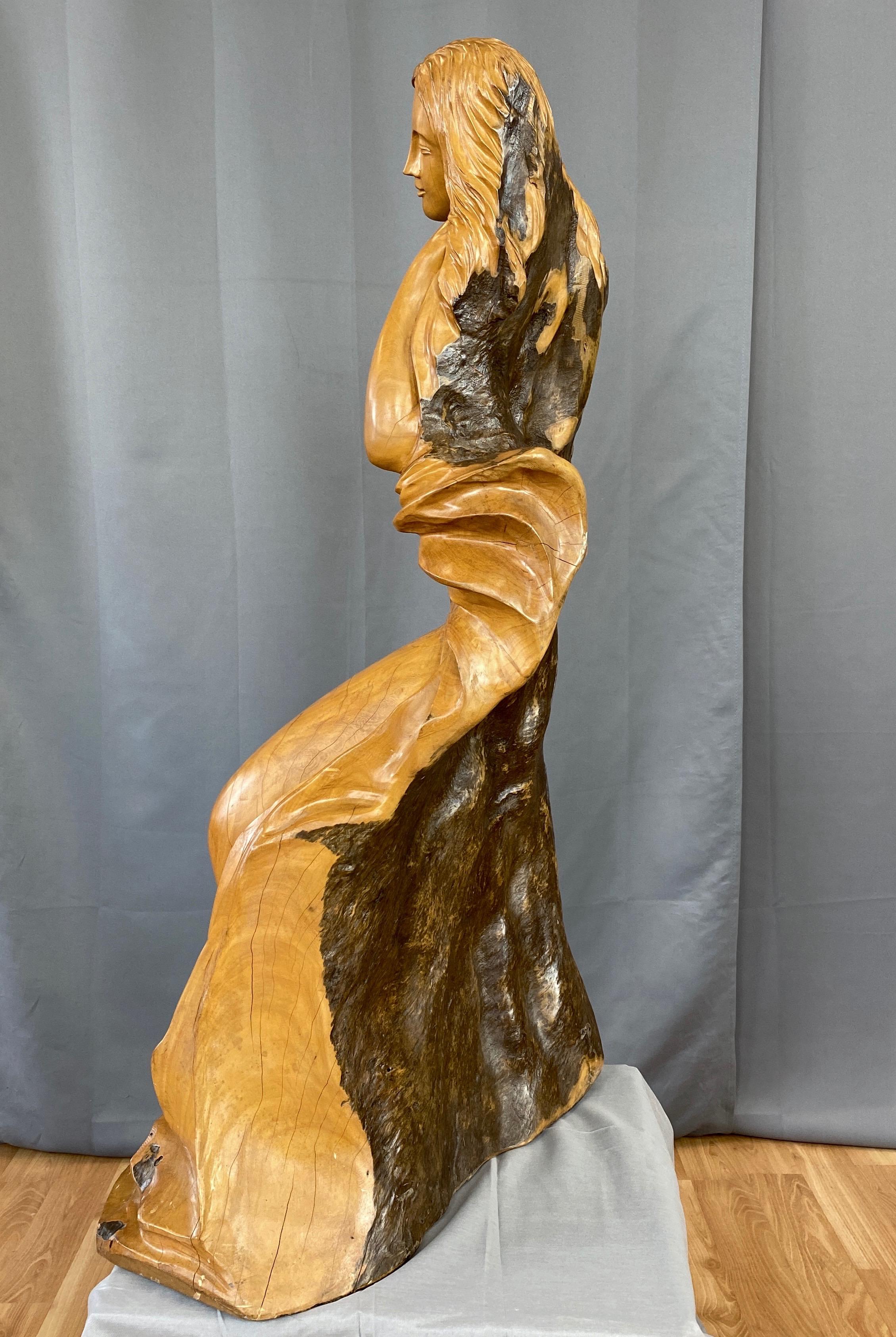 Folk Art Large Hand-Carved Cypress Knee Figural Sculpture After Botticelli's Venus, 1970s For Sale